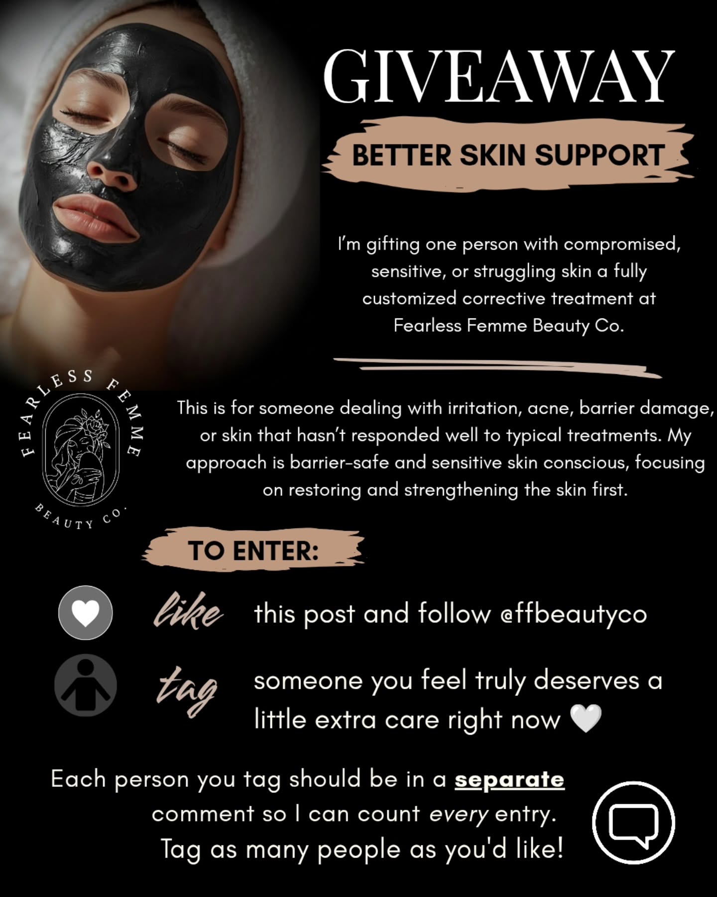 UPDATE: WINNER WILL BE PICKED SATURDAY MAY 2ND, 2026
🤍 GIVEAWAY: Better Skin Support 🤍
I’m gifting one person with compromised, sensitive, or struggling skin a fully customized corrective treatment at Fearless Femme Beauty Co.
This is for someone dealing with irritation, acne, barrier damage, or skin that hasn’t responded well to typical treatments. My approach is barrier-safe and sensitive skin conscious, focusing on restoring and strengthening the skin first.
✨ One winner will receive a fully customized facial and/or peel based on their skin’s needs
✨ Designed to calm, repair, and support real, lasting results
To enter:
• Like this post and tag someone you feel truly deserves a little extra care right now 🤍
• Each person you tag should be in a separate comment so I can count every entry. Tag as many people as you’d like
Winner will be announced on Thursday, April 30th, 2026.
I can’t wait to gift this to someone who really needs it 🤍