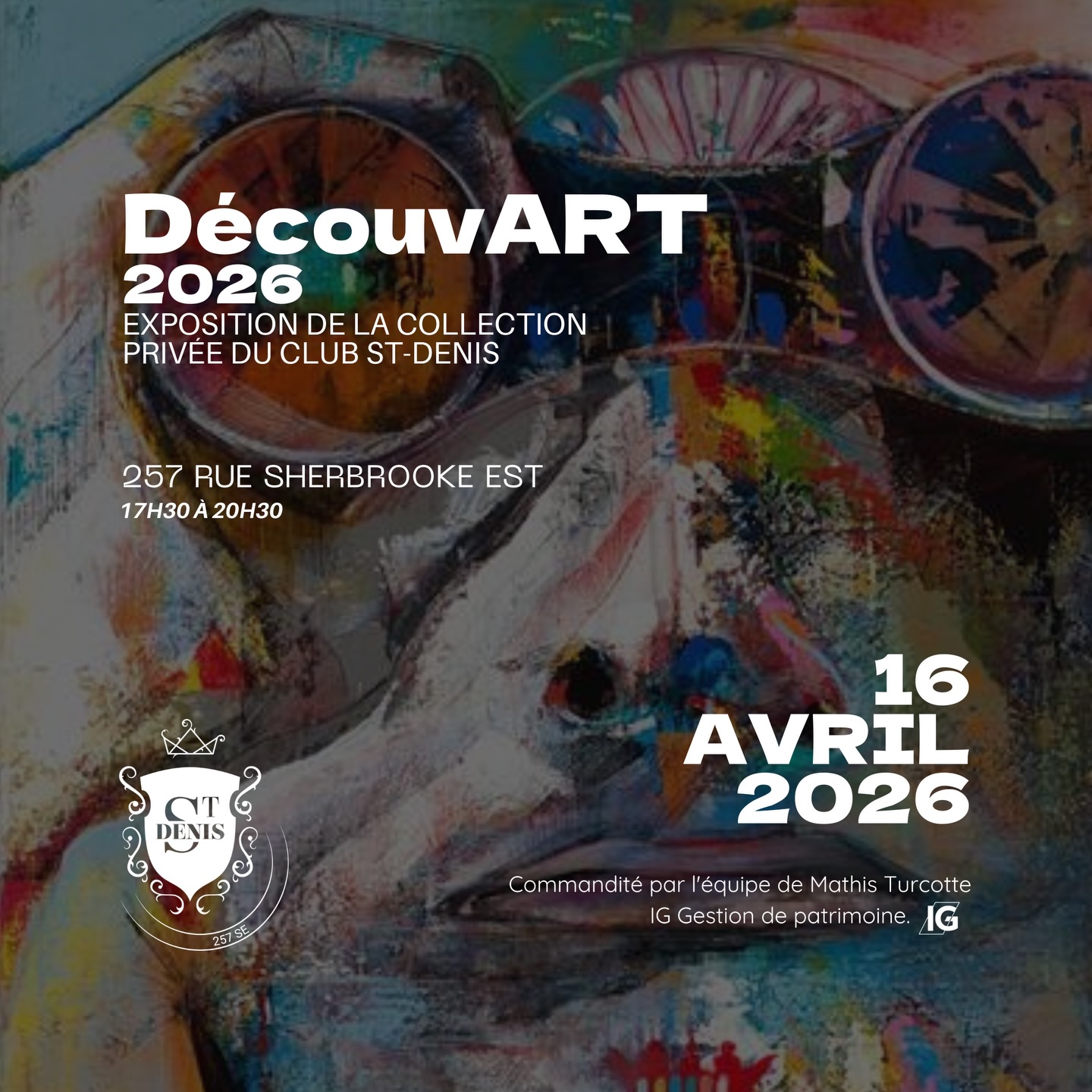 DécouvART — demain, 16 avril, 17h30.
Découvrez la collection d’art privée du Club St-Denis.
Œuvres disponibles à l’achat.
Quelques places encore disponibles, écrivez-nous en message privé pour participer.