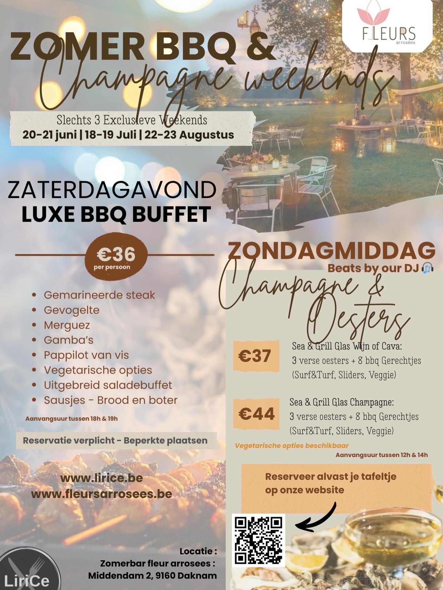 ZOMER BBQ en SEA GRILL met Champagne in de mooiste zomerbar.
We werken voor deze heerlijke formules (ook kinderformules beschikbaar) samen met Traiteur Lirice @lirice_traiteuraanhuis
Reserveren via link in bio