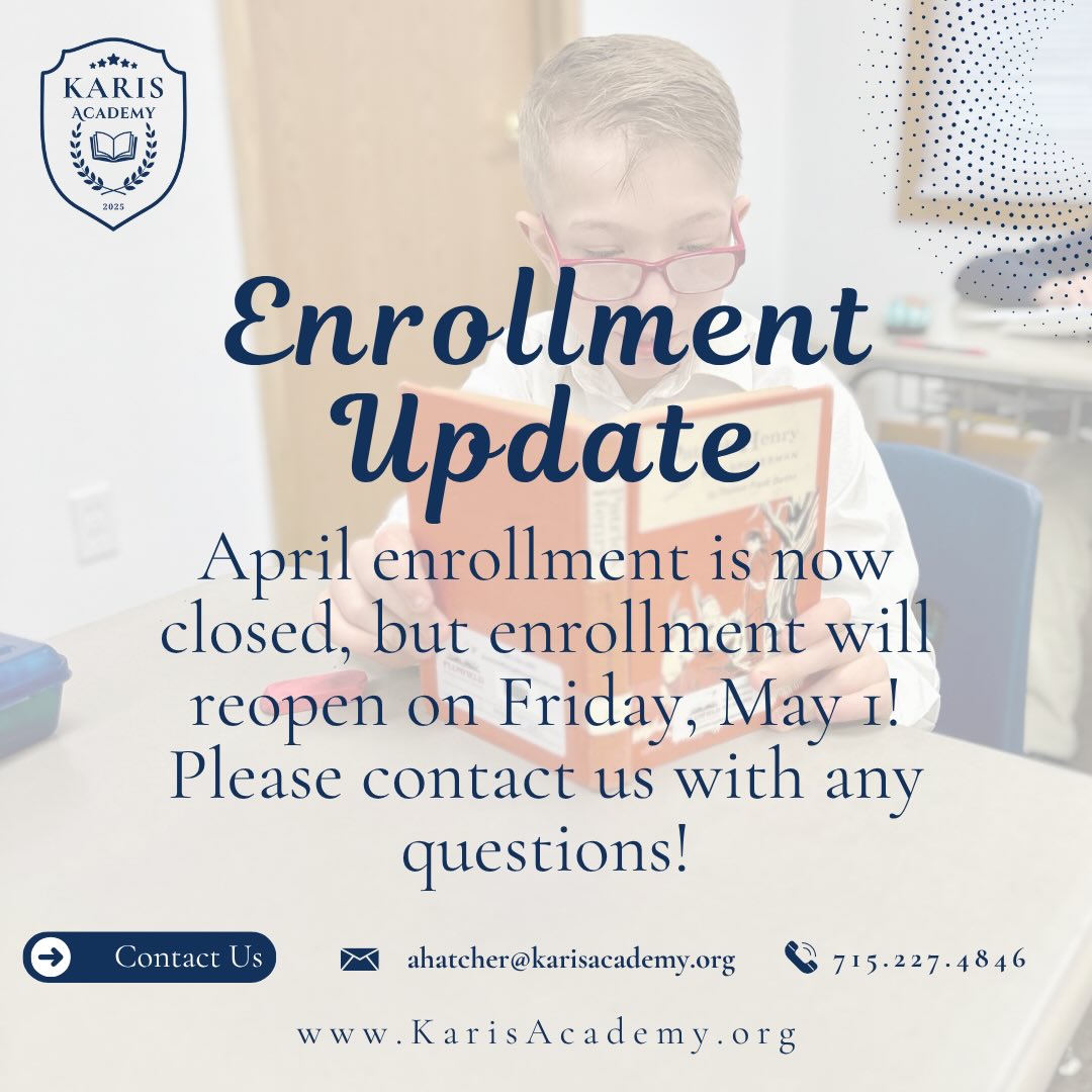 April enrollment is now closed, but enrollment will reopen on Friday, May 1!
Please contact us with any questions!