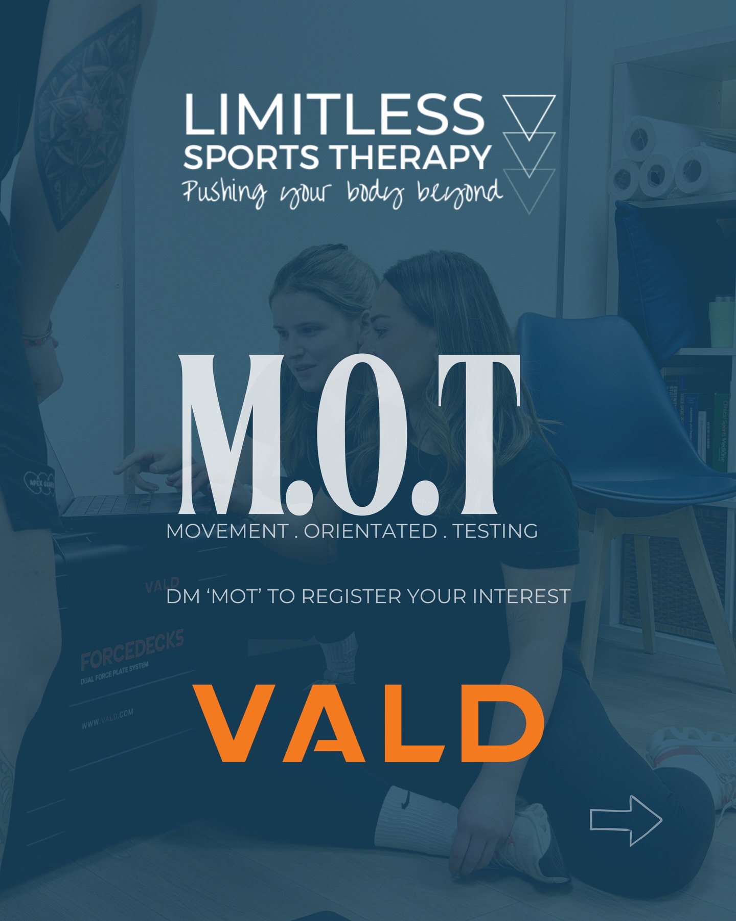 M.O.T Packages
🔹
Scroll to view our package offering - suitable for individual athletes wanting to know more about their bodies and sports teams for preseason screening
🔹
DM “MOT” to book in with Becky or Charlotte
🔹
📍 @limitless.sportstherapy
🏠 @hustle_wymondham
📸 @social.scenes.creative
👊🏼 @vald_performance
👯♀️ @becky_sportstherapy @charlotteluisalemay
🔹
#vald #performancetestingservices #offseasonconditioning #nextleveltraining #excitingtimes