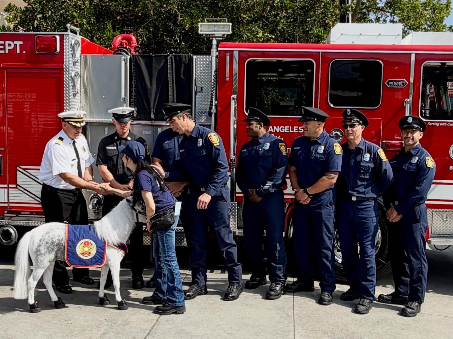 Toluca Lake Chamber of Commerce and sponsors hosted the Annual Pancake Breakfast at LAFD Station 86 to benefit Disabled Firefighters, Orphans, Widows and the fire stations. Sherry and I brought Willow and Blue Moon wearing their LAFD vests, as part of Peer Support for the community. @lafdfoundation @lafd @washingtonpost @nbc4 #horse #minitherapyhorses #community #firstresponders #heroes #firefighters #wellness #recovery #fire #dedication #respect #hope #healing #wildfires #support #gratitude #community