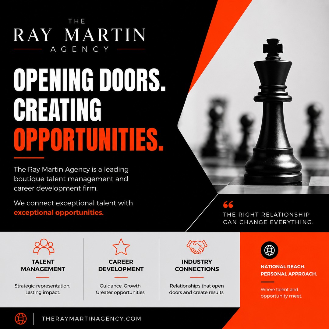 Opportunities don’t just happen.
The right relationships create them.
That’s why representation matters.
At The Ray Martin Agency, it’s not just about talent.
It’s about positioning.
Connections.
Strategy.
And opening the right doors at the right time.
In a competitive industry, who you align with can change everything.
https://www.theraymartinagency.com/
#TheRayMartinAgency #TalentManagement #CareerDevelopment #IndustryConnections #ProfessionalGrowth #Opportunities #CareerSuccess
