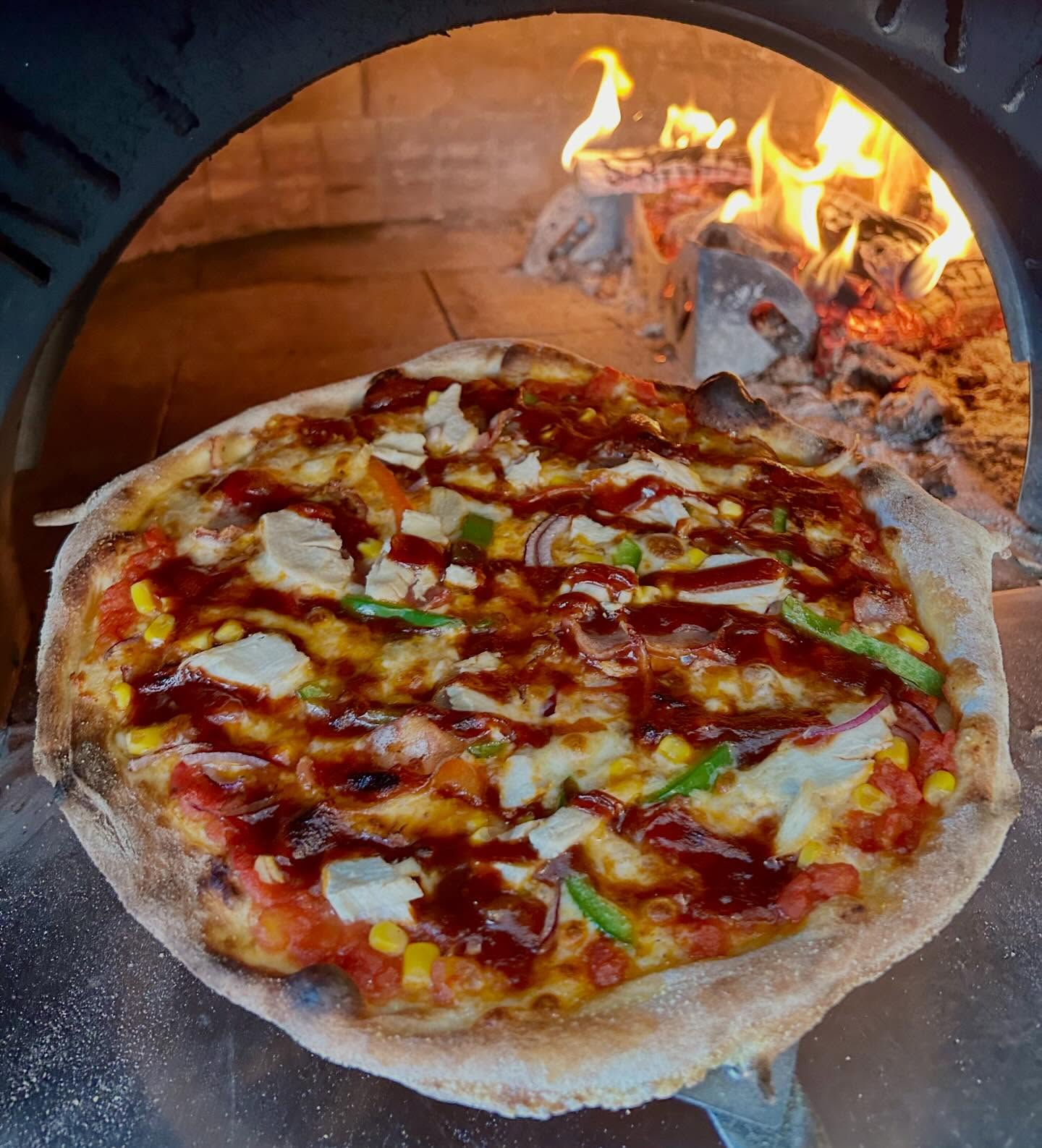 Bbq Chicken, A Childhood Favourite Of Mine. Roast Chicken, Red Onion, Mixed Peppers, Streaky Bacon, Sweetcorn. #bbq #pizza #food