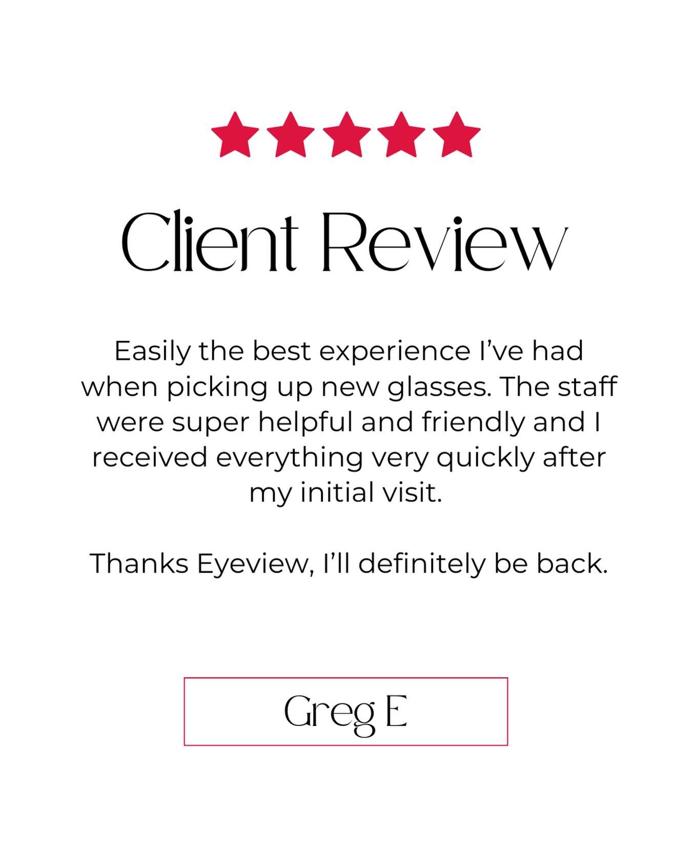 “Easily the best experience I’ve had when picking up new glasses.” 🤍
We’re so grateful for kind words like these — helping you find the perfect pair is what we love most
Ready for your own 10/10 experience? come see us 👓✨