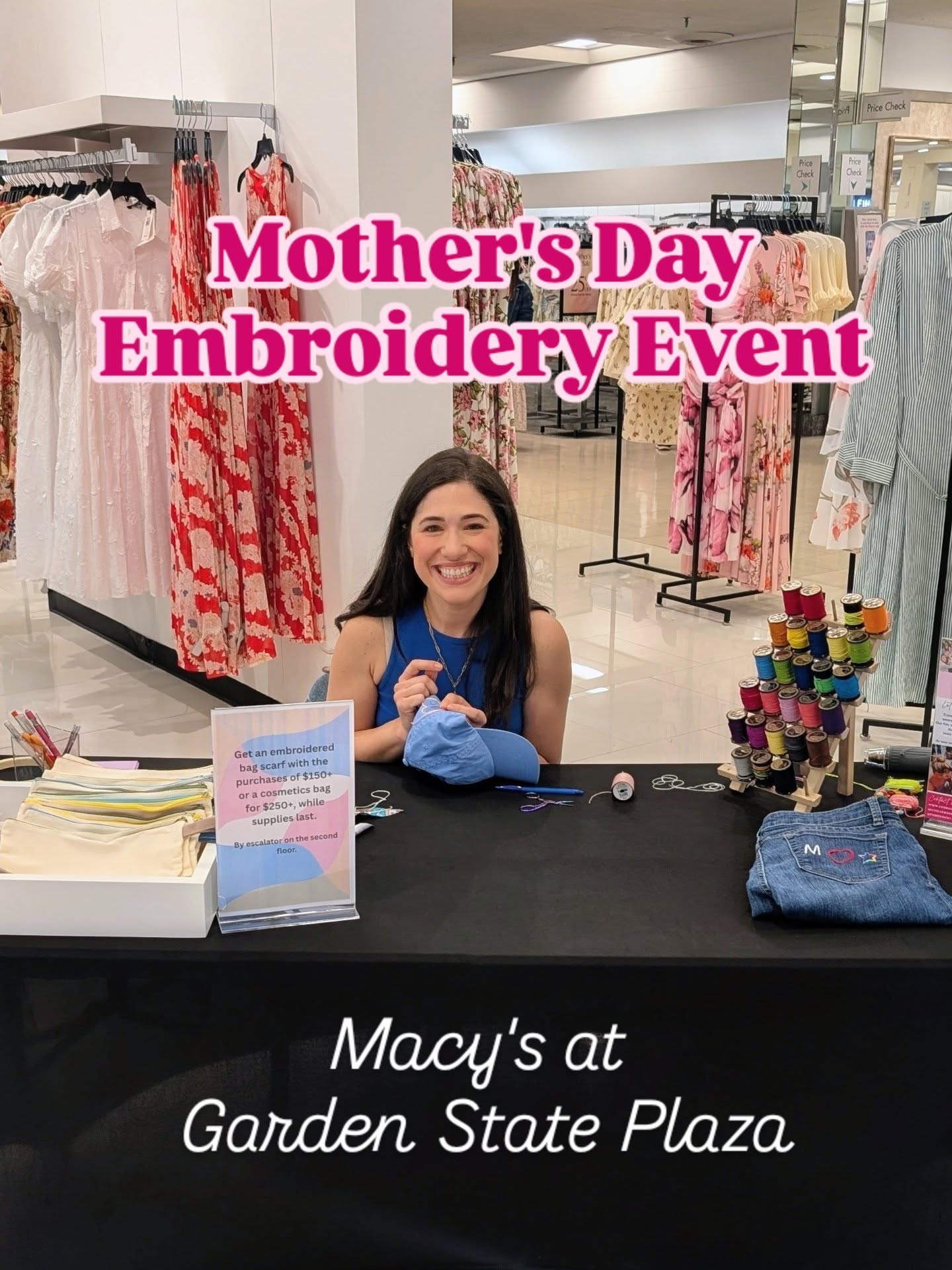turning shopping into an experience ✨
this Mother’s Day weekend at Macy's, I customized scarves, denim, hats, and pouches live on-site for shoppers looking for gifts that actually felt personal.
the best part? watching people light up when they realized they could leave with something stitched just for them.
experiences like this don’t just create memorable moments…they keep customers engaged longer, spark conversations, and turn everyday shopping into something people want to share.
whether it’s a retail activation, brand launch, employee appreciation event, or VIP shopping experience, live embroidery adds a personal touch people genuinely connect with 💓
thank you to the team at @macys in @westfieldgsp
for having us this weekend!
interested in bringing custom embroidery to your next event? email michelle@embroiderybabes.com or DM “ACTIVATE”
#BrandActivation #ExperientialMarketing #RetailExperience #CustomEmbroidery #NJEvents