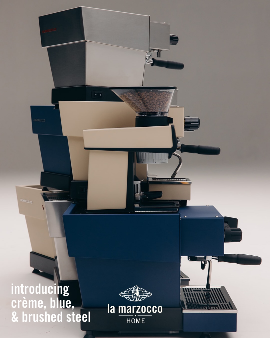 COLOR SWAP // Introducing Creme, Blue, & Brushed Steel
Three new colors available for the Linea Mini and Linea Micra – Creme, Blue, and Brushed Steel. Together, these three new colors are a refinement of the home espresso collection at La Marzocco, and will be replacing Yellow, Light Blue, and Polished Stainless Steel. In addition to the new colors for the Linea Mini and Linea Micra, Creme and Blue will also be available for the Pico.
Arriving late summer.