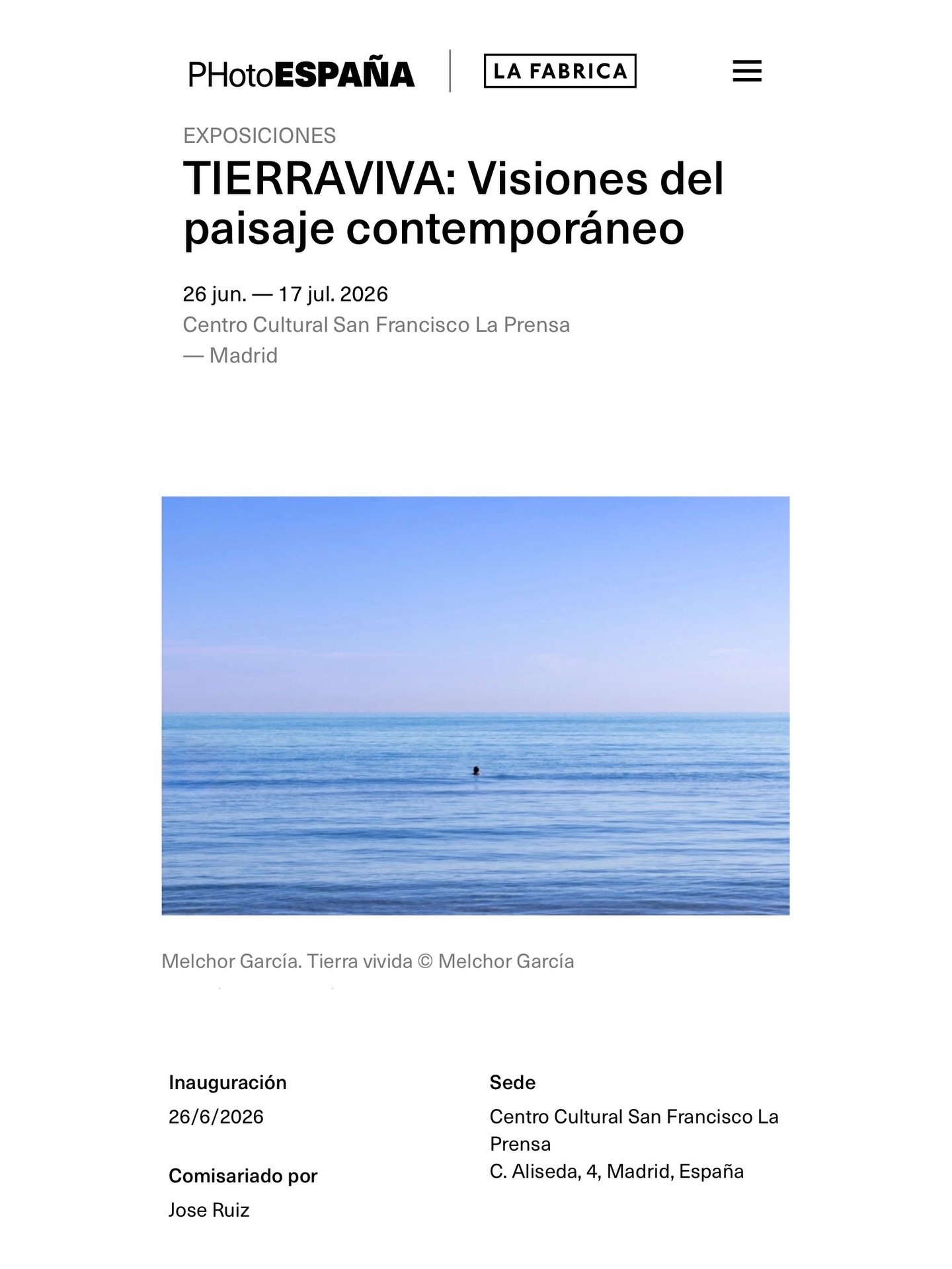 OFICIALMENTE SOMOS PARTE DE PHOTOESPAÑA 2026
Hoy compartimos una de las noticias más bonitas de nuestra historia como escuela.
El proyecto de fin de curso de la escuela TIERRAVIVA, ha sido seleccionado para la 24ª edición de @photoespana_ el festival de fotografía más importante del país impulsado por @lafabrica_
Como director de la escuela, no puedo estar más feliz de haber podido impulsar este proyecto, comisariar la exposición y, sobre todo, acompañar a todos los alumnos que forman parte de ella. Este logro es vuestro. Gracias a todos los que habéis arrimado el hombro para que esto sea una realidad.
Estáis todos invitados a la inauguración:
📍 Centro Cultural San Francisco La Prensa
🗓 26 de junio
🕡 18:30
Un proyecto colectivo, un paso enorme y, sobre todo, una celebración de la fotografía.
¿Es increíble o no?