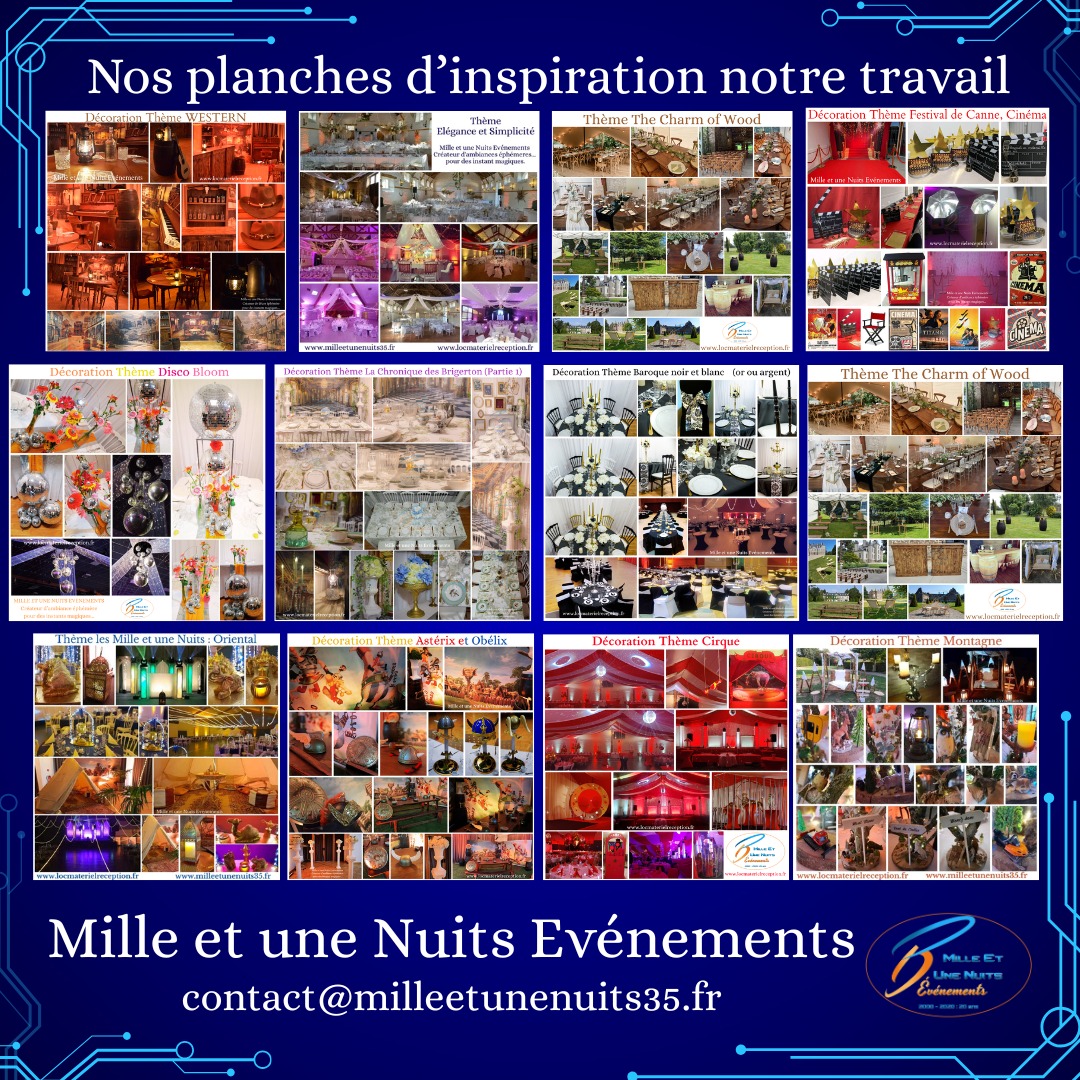 Chez Mille et une Nuits Evénements
toute nos planches d'inspiration, photos sont réalisés avec nos produits, notre travail lors de nos prestations ou shooting. Aucune utilisation de l'IA ou photo prises ailleurs. Afin de vous faire voir la réalité de notre travail.
Mille et une Nuits Evénements décorateur événementiel depuis 25ans pour tous type d'événement: Anniversaire, Mariage, soirée de gala, soirée d'entreprise, magasin...
Un projet contacter nous, pour exposer votre projet avec un petit brief par mail à contact@milleetunenuits35.fr
#décoration #decorationmariage #decorationatheme #décorateur #decorateurevenementiel #decorationanniversaire