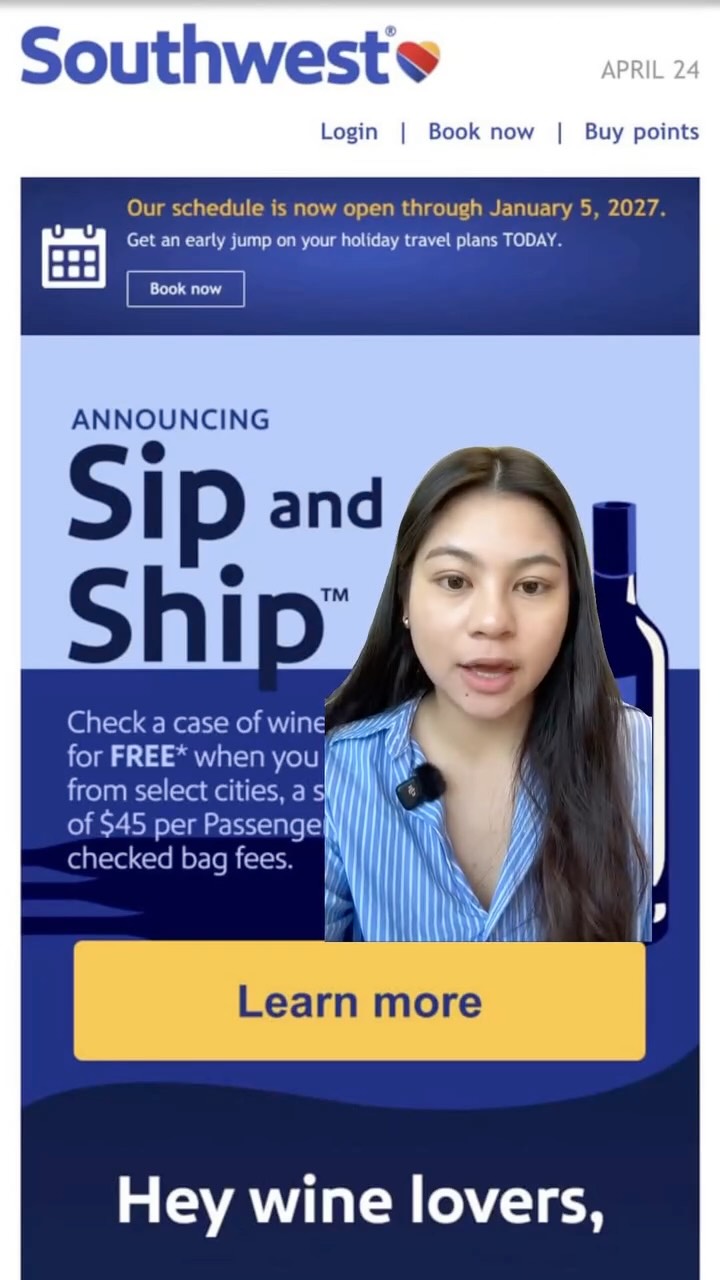 ✈️🍷 Wine Lovers, Listen Up! Southwest just rolled out Sip & Ship, and it’s a game-changer. Starting April 24 2026, you can check one case of wine for free (up to 12 bottles, under 50 lbs) from select wine-region airports in CA, OR, WA and ID. No Rapid Rewards status needed, and it doesn’t count toward your checked bag allowance.
A few important details: you must be 21+, the bottles must be unopened and labeled, and you’ll need a leak-proof wine box or suitcase. Bring your packed case to a Southwest agent at the ticket counter for inspection, and you’re good to go.
Visiting Sonoma County, Orange County, Palm Springs, Portland, Seattle, Boise or other participating airports? Don’t pay shipping fees—take your favourite bottles home with you. Save this for your next wine-country trip and follow @TripMattersInc for more travel tips you’ll actually use! 🍇✈️