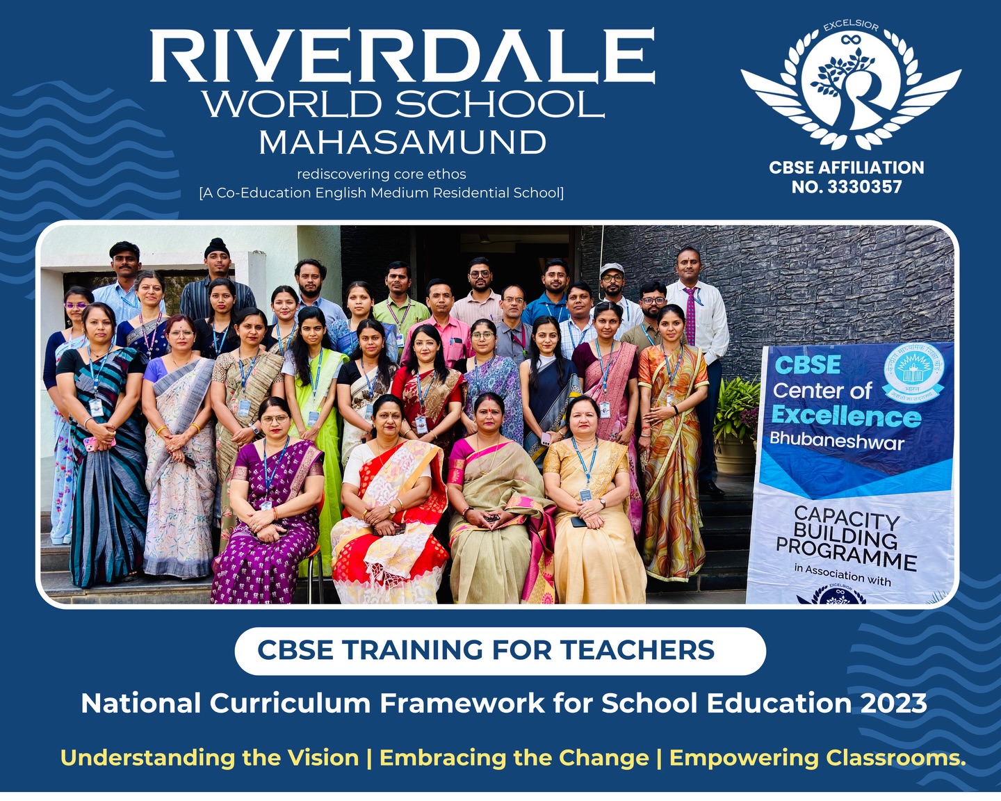 Riverdale World School, Mahasamund, successfully conducted a CBSE Training Session on the National Curriculum Framework (NCF) 2023, focusing on innovative teaching practices and holistic student development.
The session, guided by expert Prospective Resource Persons (PRPs) from Central Board of Secondary Education, aimed at enhancing teachers’ understanding of the evolving curriculum and classroom transformation.
Together, we move forward in shaping future-ready learners with knowledge, values, and skills.
#RiverdaleWorldSchool #CBSETraining #NCF2023 #TeacherEmpowerment #EducationMatters FutureReady InnovativeTeaching SchoolEducation LearningReimagined
