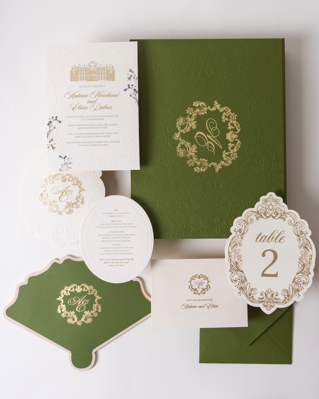 Introducing The Card Co’s French château-inspired invitation suite in rich green, finished with gold detailing and soft embossing.
From the monogrammed box to each carefully layered card, every element is designed to feel unique, refined, and beautifully made. A piece your guests will open, keep, and remember.
Book a consultation now: info@thecardco.ae.
#TheCardCo #LuxuryInvitations #WeddingStationery #ChateauInspired #BespokeInvites