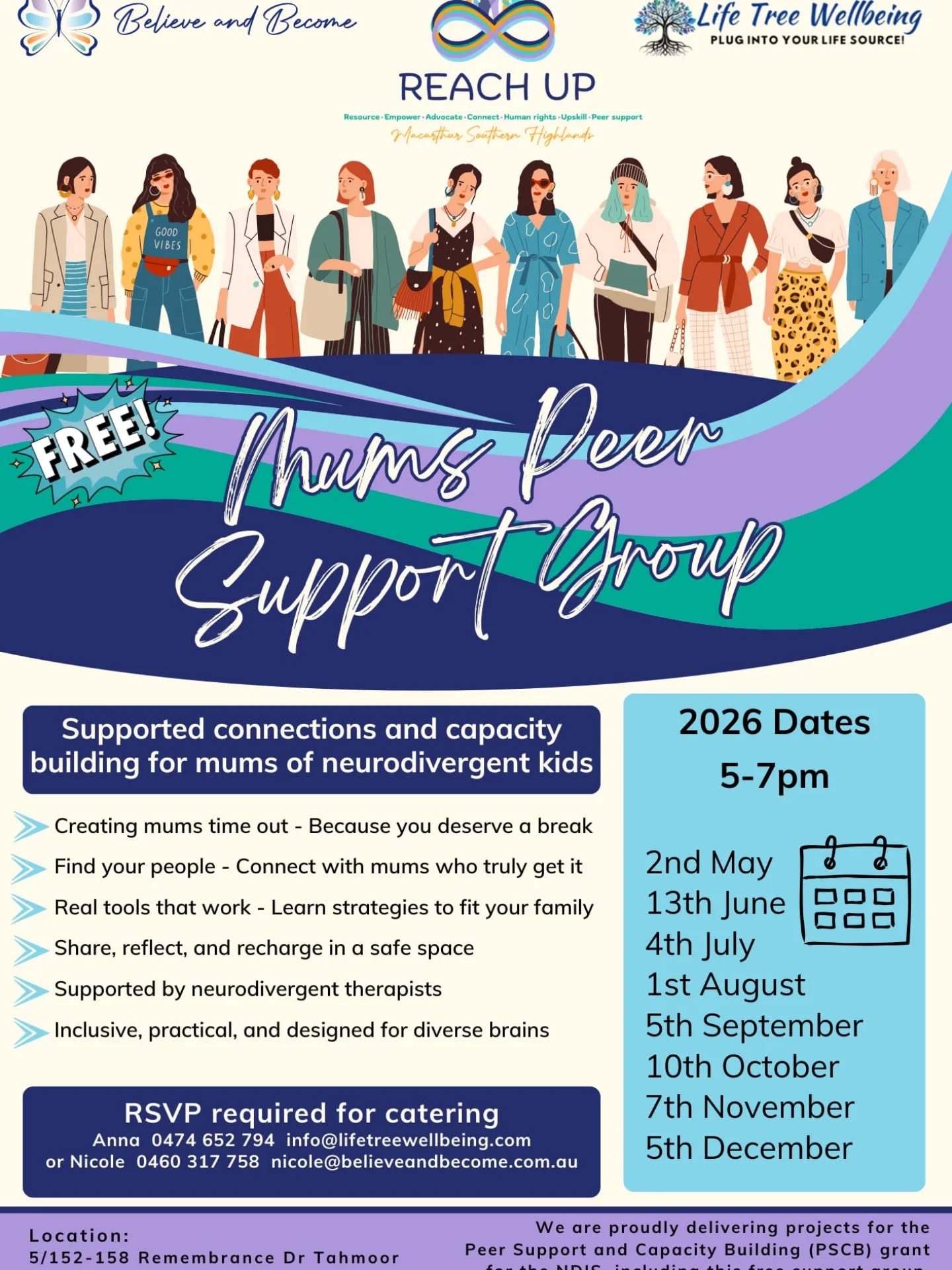 Updated dates for our FREE mum's peer support group. Our next group is Saturday 2nd May 🦋😊🌳