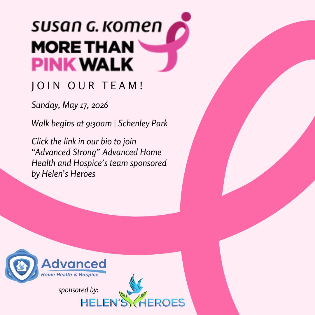 Join Advanced Home Health and Hospice’s team, sponsored by Helen’s Heroes, for the 2026 Komen Pittsburgh MORE THAN PINK Walk!
Sign up today by clicking the link in our bio. If you’re unable to join us, you can still support the cause by making a donation. Every contribution makes a difference. 💗
#AdvancingTogether #HelensHeroes #MoreThanPinkWalk