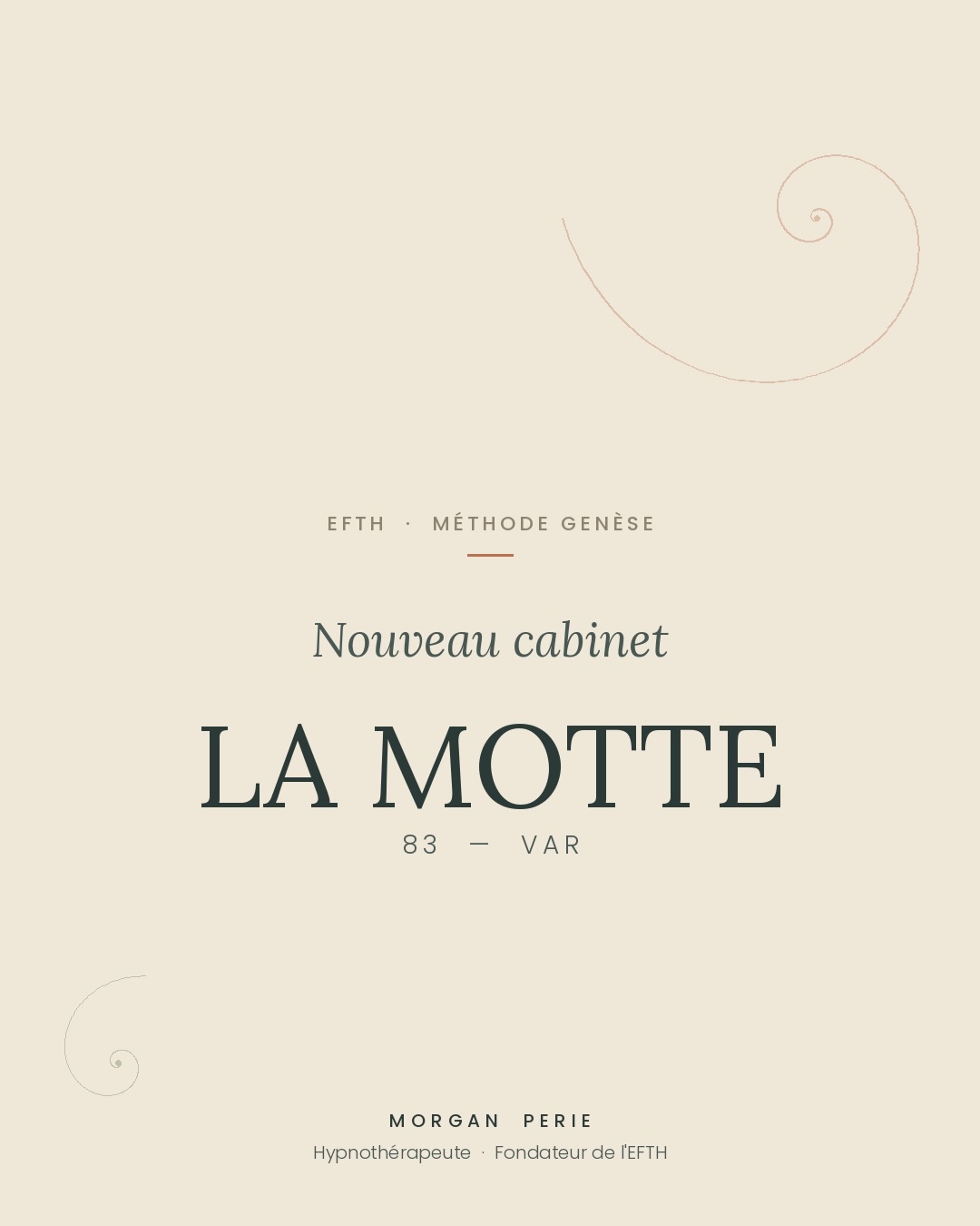 ✨ Un nouveau lieu pour vous accompagner
C’est avec joie que je vous annonce l’ouverture de mon deuxième cabinet de consultation, au cœur du Var.
Après La Seyne-sur-Mer, je vous reçois désormais également à La Motte (83) pour des séances d’hypnothérapie selon la Méthode Genèse — une approche qui reconnecte à l’origine de ce qui vous traverse, pour permettre un changement véritable et durable.
🌿 Angoisses, phobies, deuils, transitions de vie, blocages émotionnels, accompagnement au changement…
Chaque séance est un espace de reconnexion à vos propres ressources intérieures.
📍 La Seyne-sur-Mer — cabinet historique
📍 La Motte — nouveau cabinet
👉 Réservations en ligne dès maintenant via Resalib — lien en bio.
Au plaisir de vous accueillir.
Morgan Perie — Hypnothérapeute · Fondateur de l’EFTH
⸻
#hypnotherapie #hypnothérapeute #méthodegenèse #hypnoseericksonienne #hypnosehumaniste