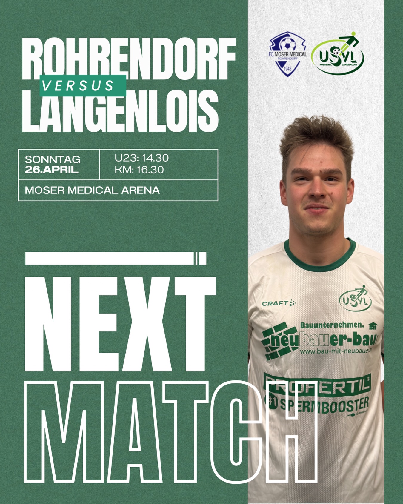 NEXT MATCH 💚🤍
Am Sonntag geht’s ab nach Rohrendorf! 🔥
Es wartet ein echtes Spitzenspiel – Zweiter gegen Dritter.
Alles angerichtet für ein Fußballfest! 💪
👉 Außerdem haben wir aus der Hinrunde noch eine Rechnung offen.
Wir sind bereit. 🔥
Anpfiff:
14:30 Uhr – U23
16:30 Uhr – Kampfmannschaft
Kommt vorbei und unterstützt unsere Jungs! 🙌
#forzausvl #nextmatch #loiserjungs #wirfürlangenlois #derbytime