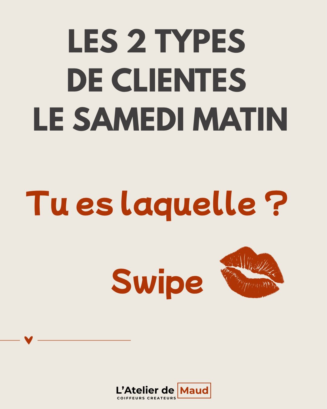 LES 2 TYPES DE CLIENTES LE SAMEDI MATIN 😂
Swipe pour te reconnaître 👉
TYPE 2 : LA RELAX
« Prends ton temps »
→ Te raconte sa vie, pose 1000 questions,
papote 1h après la fin de la coupe
TYPE 3 : LA PRESSÉE
« Je pars dans 20 min ? »
→ Arrive pile, pas de brushing,
repart en mode ninja
Tu te reconnais dans laquelle ?
Sois honnête 😂
💬 Dis-nous en commentaire :
Type 1 ou 2 ?
(On vous adore toutes les deux 💛)
#humoursaloncoiffure #samedicoiffeur #typesclientes #latelierdemaud #Toulouse coiffeur humour samedi relatable