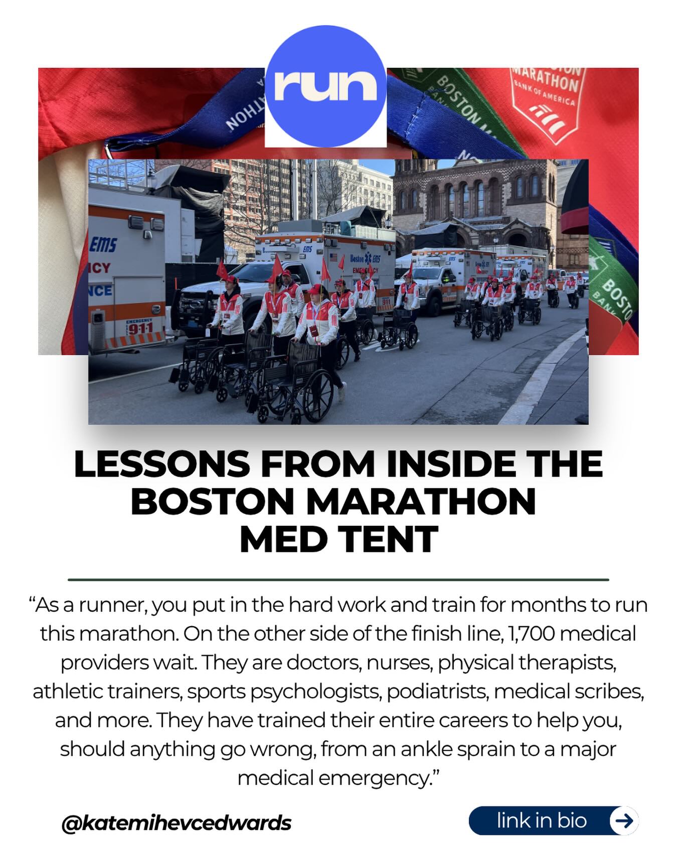 You know me I got home from this crazy weekend treating runners and totally relaxed. Just kidding I wrote an article about the medical tent @bostonmarathon in @outside_run -take a look if you want to know more about the other side of the finish line!
#RaceMedicine #RunningPT #RunningMedicine #BostonMarathon #Running