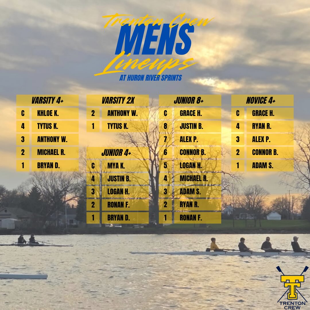 Tomorrow, first race of the season! ๐ฃโโ๏ธ Trenton Crew will travel to Kent Lake for the Huron River Sprints. Racing begins at 7:30am.
#trentoncrew #rowing
