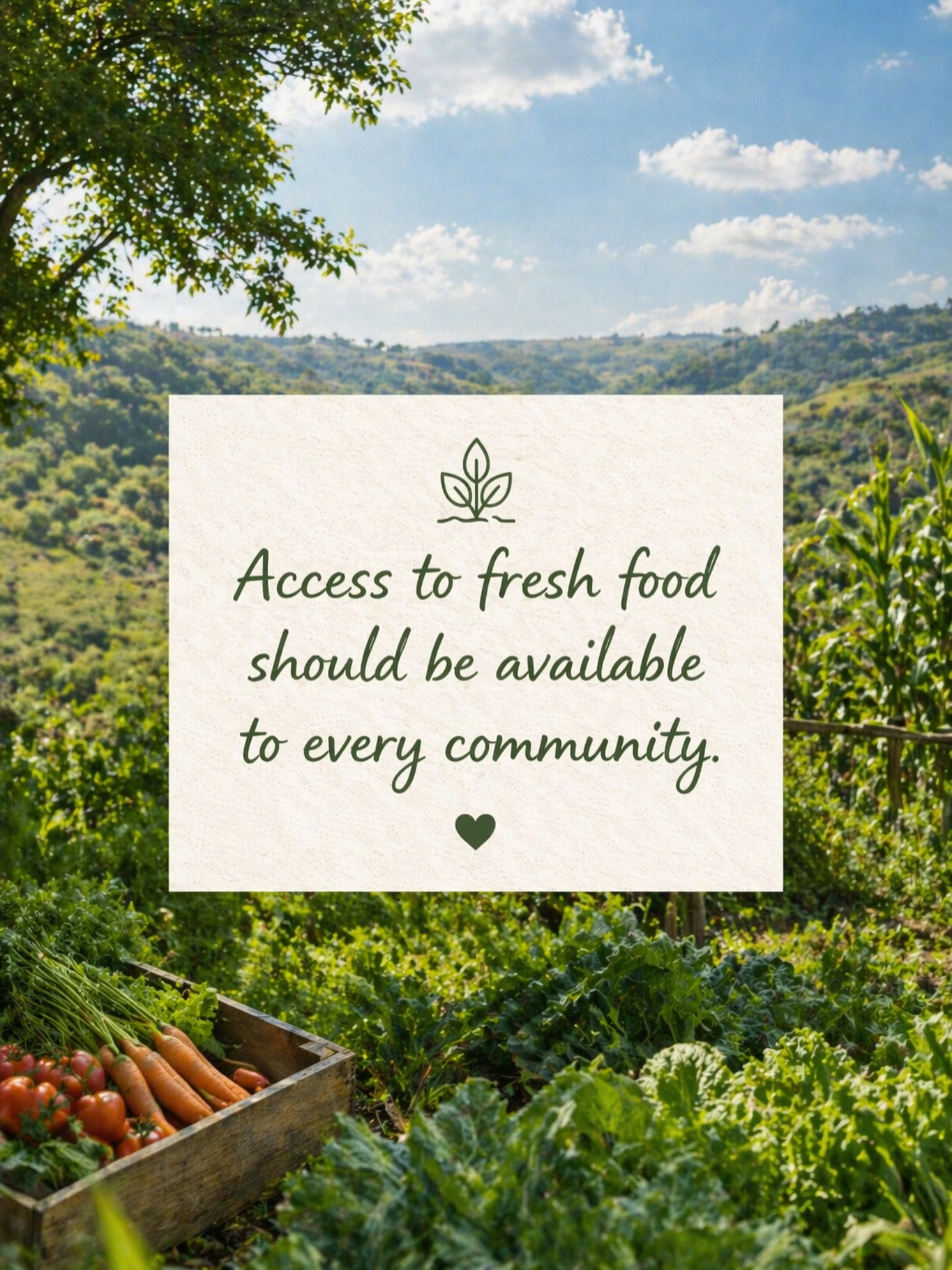 Access to fresh food should be available to every community.
El acceso a alimentos frescos debería estar disponible para todas las comunidades.