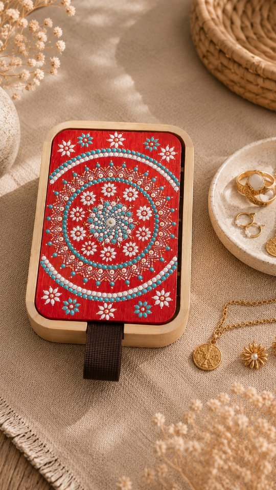 A personalized jewelry box for life’s little treasures 🦋 small in size, big in meaning.
#amasanaarttherapy #customisedmandalas #mandalawithmeaning