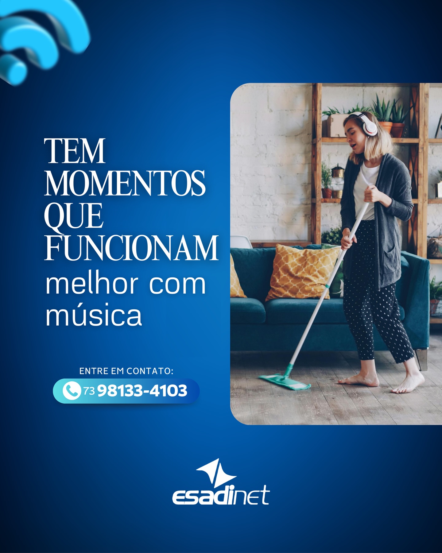 __ No treino. Enquanto organiza a casa.
Naquele fim de tarde mais leve.
Ou quando você só quer relaxar.
A trilha sonora certa muda o seu estado.
E quando a conexão falha… o momento quebra.
Sem pausa.
Sem travar.
Sem interrupção.
Só você, sua música e o momento acontecendo do jeito que deveria.
📶 Internet boa não aparece. Ela acompanha.
📲 Quer ouvir sua playlist sem interrupções?
Chama agora e resolve isso hoje.