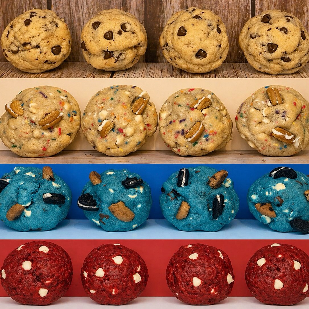 Four flavors, one impossible choice 🍪✨
Classic chocolate chip🍪
birthday-ready confetti 🎂
rich and dreamy red velvet ♥️
and our fan-favorite Cookie Monster 💙🍪
Which one are you grabbing first? 👀
#lemoosbakery #cookies #freshbaked #cookielovers #columbiasc