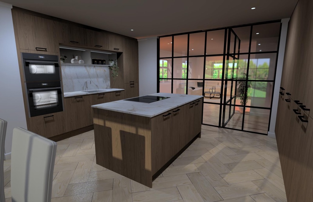 Where clean lines meet warm textures ✨
This open-plan kitchen blends rich wood tones, marble elegance, and sleek black accents for a space that’s both functional and effortlessly stylish. The perfect setting for cooking, hosting, and living.
#KitchenDesign #ModernKitchen #InteriorDesign #OpenPlanLiving #KitchenInspo