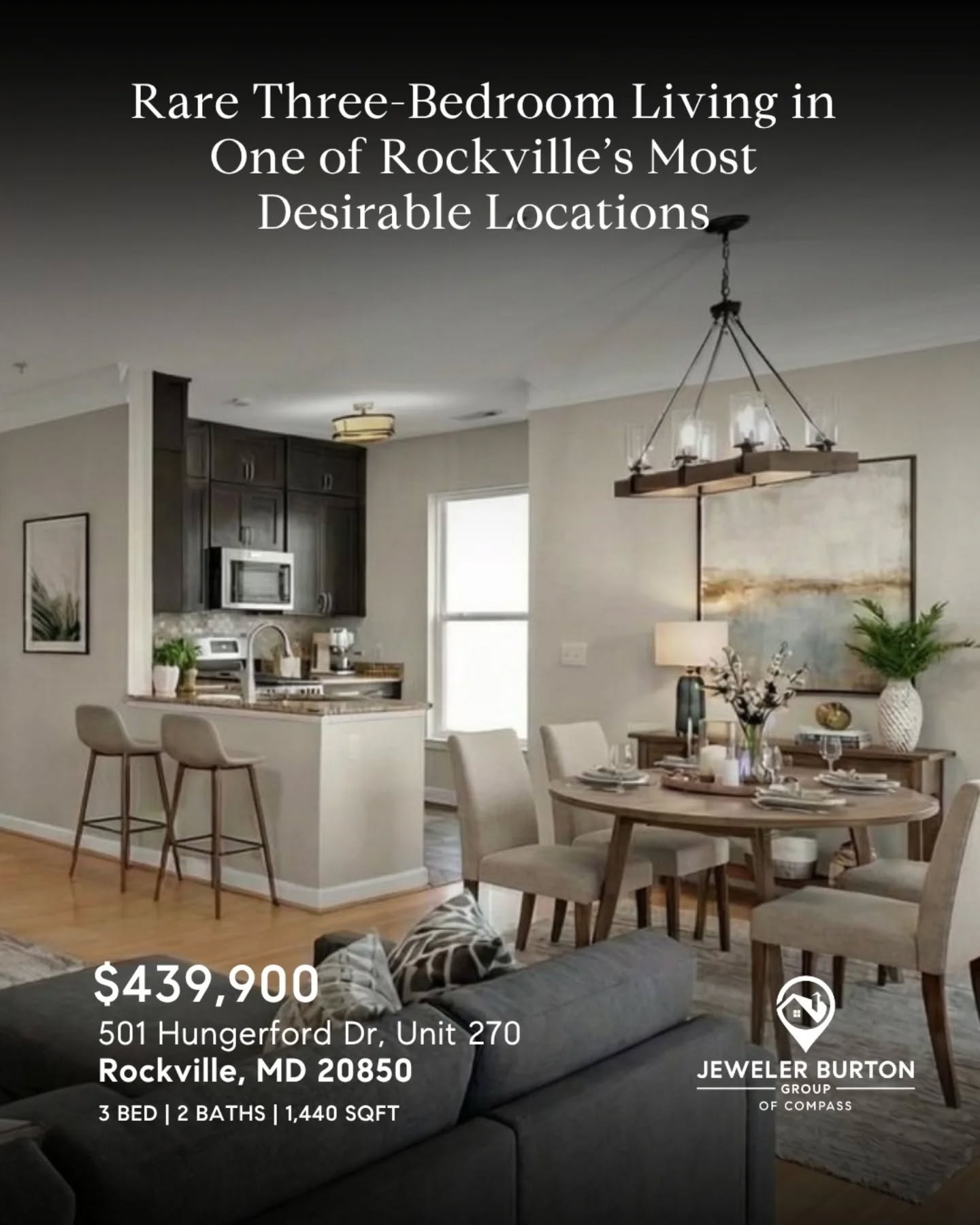 A 3-bedroom condo in Rockville Town Center is not something you see often.
501 Hungerford Dr #270 offers the space most buyers struggle to find in a condo without giving up location.
Walk to the Metro. Restaurants. Groceries. Everything.
Inside, you get a bright open layout, updated kitchen, private primary suite, and two additional bedrooms that actually give you flexibility, guest space, office, or both.
Full-service building with pool, fitness center, and more.
$439,900
If you’ve been looking for space in a truly walkable location, this is one to see.
Contact Geoff Chesman to schedule a private showing.
Geoff Chesman
Geoff@JewelerBurton.com
(202) 369-5904
Aaron Jeweler | JT Burton | Geoff Chesman
Jeweler Burton Group of Compass
Buying or selling? Let’s make your next move seamless