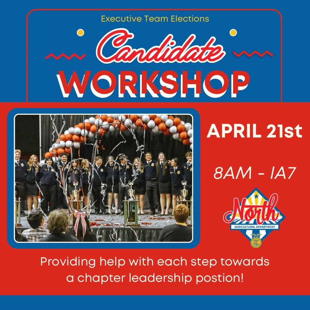 Trifecta of reminders for tomorrow!
1. Chapter Officer Candidate Workshop, 8am in O’Connor’s room for those who want to run for office! Applications are due on Thursday by 4pm.
2. Mandatory Parent & Exhibitor Meeting for qualified candidates (students who applied, check your email) at 5:30pm in Murray’s classroom.
3. Our last Aggie Allies Booster meeting before the golf tournament, 6:30pm in O’Connor’s room. This is for parents/alumni/ supporters only, not current students.
⭐️Let us know if you have any questions! ⭐️
