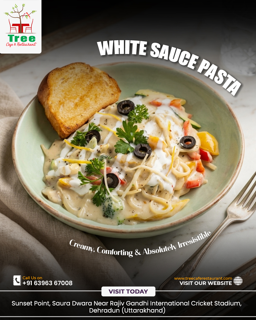 Indulge in the creamy goodness of White Sauce Pasta at Tree Cafe & Restaurant! 🤍
Rich, cheesy, and loaded with fresh veggies—every bite is pure comfort on a plate.
Perfect for your cravings, perfect for your mood.
Visit today and treat yourself to something irresistibly delicious! 😋
#TreeCafe #WhiteSaucePasta #PastaLovers #FoodieLife #DehradunEats #FoodGram #CreamyDelight #italianfoodlovers🇮🇹🍕❤️