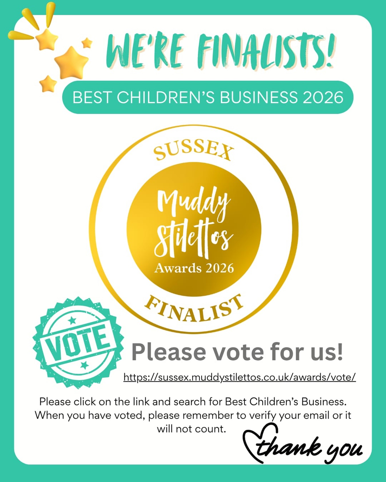 We are so excited! Thank you so much to everyone that nominated us, we are so grateful for your support.
Voting now starts from zero again, so please vote and share! (Once you have voted please verify via email or the vote won’t count) Link in bio.
Thank you 💚