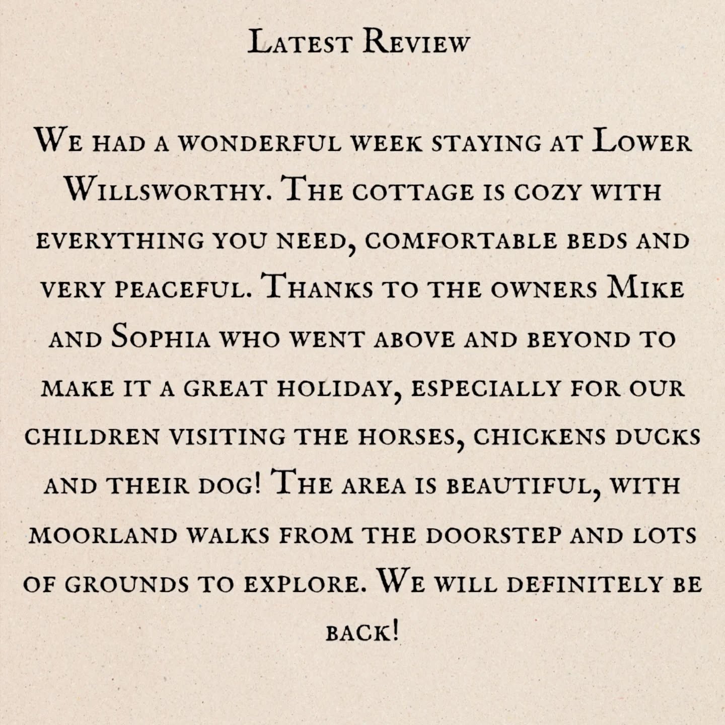 Thank you to our lovely guests for this review. We really hope to see you back next year 🥰
.
.
.
#dartmoorholidays #countryretreat #dartmoorholidaycottage #holidaycottagesuk #cottageholidays