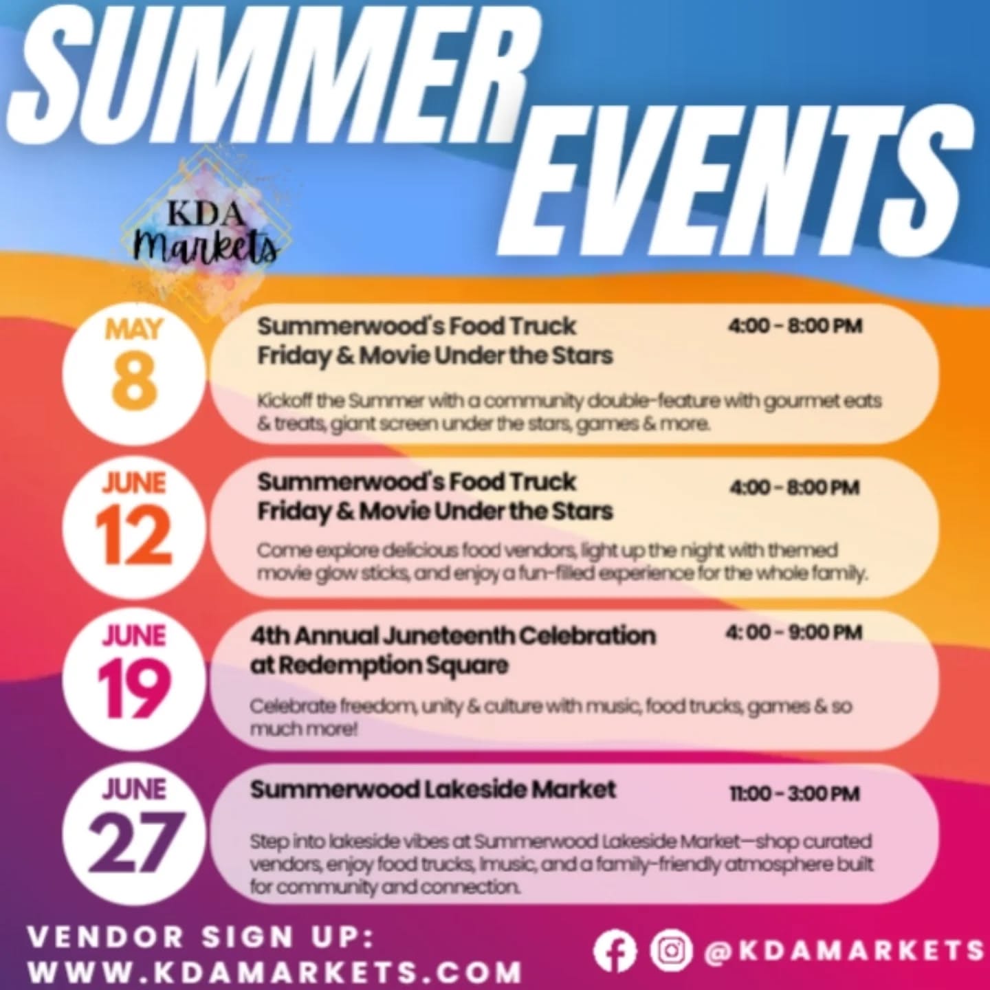 This Summer is blooming with a curated season full of moments you donโt want to missโgood food, great vibes, and even better community.๐๐
Save this post & plan your summer with us ๐๐พ
๐ฎ ๐ ๐ฎ๐ ๐ด | ๐ฐ๐ฃ๐ โ๐ด๐ฃ๐
๐ฆ๐๐บ๐บ๐ฒ๐ฟ๐๐ผ๐ผ๐ฑ ๐๐ผ๐ผ๐ฑ ๐ง๐ฟ๐๐ฐ๐ธ ๐๐ฟ๐ถ๐ฑ๐ฎ๐ & ๐ ๐ผ๐๐ถ๐ฒ ๐จ๐ป๐ฑ๐ฒ๐ฟ ๐๐ต๐ฒ ๐ฆ๐๐ฎ๐ฟ๐
Kick off the summer with a community double-featureโgourmet eats & treats, a giant screen under the stars, games & more.
๐ฎ ๐๐๐ป๐ฒ ๐ญ๐ฎ | ๐ฐ๐ฃ๐ โ๐ด๐ฃ๐
๐๐ผ๐ผ๐ฑ ๐ง๐ฟ๐๐ฐ๐ธ ๐๐ฟ๐ถ๐ฑ๐ฎ๐ & ๐ ๐ผ๐๐ถ๐ฒ ๐จ๐ป๐ฑ๐ฒ๐ฟ ๐๐ต๐ฒ ๐ฆ๐๐ฎ๐ฟ๐
Explore delicious food vendors, light up the night with themed movie glow sticks, and enjoy a fun-filled experience for the whole family.
โ๐พ ๐๐๐ป๐ฒ ๐ญ๐ต | ๐ฐ๐ฃ๐ โ๐ต๐ฃ๐
๐ฐ๐๐ต ๐๐ป๐ป๐๐ฎ๐น ๐๐๐ป๐ฒ๐๐ฒ๐ฒ๐ป๐๐ต ๐๐ฒ๐น๐ฒ๐ฏ๐ฟ๐ฎ๐๐ถ๐ผ๐ป ๐ฎ๐ ๐ฅ๐ฒ๐ฑ๐ฒ๐บ๐ฝ๐๐ถ๐ผ๐ป ๐ฆ๐พ๐๐ฎ๐ฟ๐ฒ
Celebrate freedom, unity & culture with music, food trucks, games & so much more!
๐๏ธ ๐๐๐ป๐ฒ ๐ฎ๐ณ | ๐ญ๐ญ๐๐ โ๐ฏ๐ฃ๐
๐ฆ๐๐บ๐บ๐ฒ๐ฟ๐๐ผ๐ผ๐ฑ ๐๐ฎ๐ธ๐ฒ๐๐ถ๐ฑ๐ฒ ๐ ๐ฎ๐ฟ๐ธ๐ฒ๐
Step into lakeside vibesโshop curated vendors, enjoy food trucks, music, and a family-friendly atmosphere built for connection.
๐ ๐๐๐น๐ ๐ฏ | ๐ฐ๐ฃ๐ โ๐ด๐ฃ๐
๐๐ผ๐ผ๐ฑ ๐ง๐ฟ๐๐ฐ๐ธ ๐๐ฟ๐ถ๐ฑ๐ฎ๐: ๐ฐ๐๐ต ๐ผ๐ณ ๐๐๐น๐ ๐๐ฑ๐ถ๐๐ถ๐ผ๐ป
Keep the summer vibes going with gourmet eats, treats, and fun surprises under the stars.
๐ ๐๐๐น๐ ๐ฐ | ๐ฐ๐ฃ๐ โ๐ต๐ฃ๐
๐๐ถ๐ฏ๐ฒ๐ฟ๐๐ ๐ผ๐ป ๐๐ต๐ฒ ๐๐ฎ๐๐ป ๐ฎ๐ ๐ฅ๐ฒ๐ฑ๐ฒ๐บ๐ฝ๐๐ถ๐ผ๐ป ๐ฆ๐พ๐๐ฎ๐ฟ๐ฒ
Celebrate with live entertainment, great food, local vendors & a spectacular fireworks show!
๐๏ธ ๐๐๐น๐ ๐ญ๐ด | ๐ญ๐ญ๐๐ โ๐ฏ๐ฃ๐
๐ฆ๐๐บ๐บ๐ฒ๐ฟ๐๐ผ๐ผ๐ฑ ๐๐ฎ๐ธ๐ฒ๐๐ถ๐ฑ๐ฒ ๐ ๐ฎ๐ฟ๐ธ๐ฒ๐
Soak up the vibesโshop, eat, and enjoy music in a space built for community and connection.
โจ ๐๐๐น๐ ๐ฎ๐ฑ
Stay tunedโฆ something special is coming.
Tag a friend or small business who needs to see this.
โ
Vendors & exhibitors: secure your spot now!
๐ ๐๐๐.๐ธ๐ฑ๐ฎ๐บ๐ฎ๐ฟ๐ธ๐ฒ๐๐.๐ฐ๐ผ๐บ
๐ ๐ฆ๐ฝ๐ผ๐ป๐๐ผ๐ฟ๐๐ต๐ถ๐ฝ ๐ข๐ฝ๐ฝ๐ผ๐ฟ๐๐๐ป๐ถ๐๐ถ๐ฒ๐: Link in Bio โฌ๏ธ
#HoustonEvents #HoustonMarkets #HoustonVendors #ThingsToDoHoustons #SupportLocalHTX
