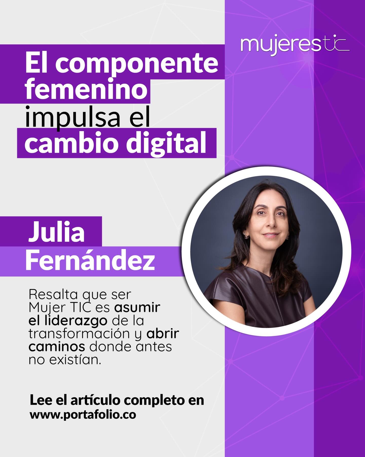 La transformación digital necesita diversidad para ser verdaderamente poderosa. ✨
En esta nota, Julia Fernández destaca por qué el liderazgo y la participación de más mujeres son clave para construir el futuro tecnológico.
💡 Una reflexión necesaria para el presente y el futuro del país.
👉 Lee la nota completa en www.portafolio.co
#MujeresTIC #TransformaciónDigital #MujeresEnTecnología #LiderazgoFemenino #Innovación