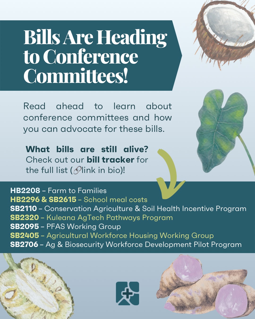 Bills are heading to conference‼️
Swipe ➡️➡️ for a simple guide about the conference committee process and how you can continue to advocate for food systems bills 🧑🌾🍌🐟🥥
View our Food+ bill tracker for the full list of food and agriculture bills that are still alive and need our support (🔗 in bio)!
The 2026 session is coming to a close in just a few short weeks. NOW is your chance to make sure our Legislators move important bills forward 🚨