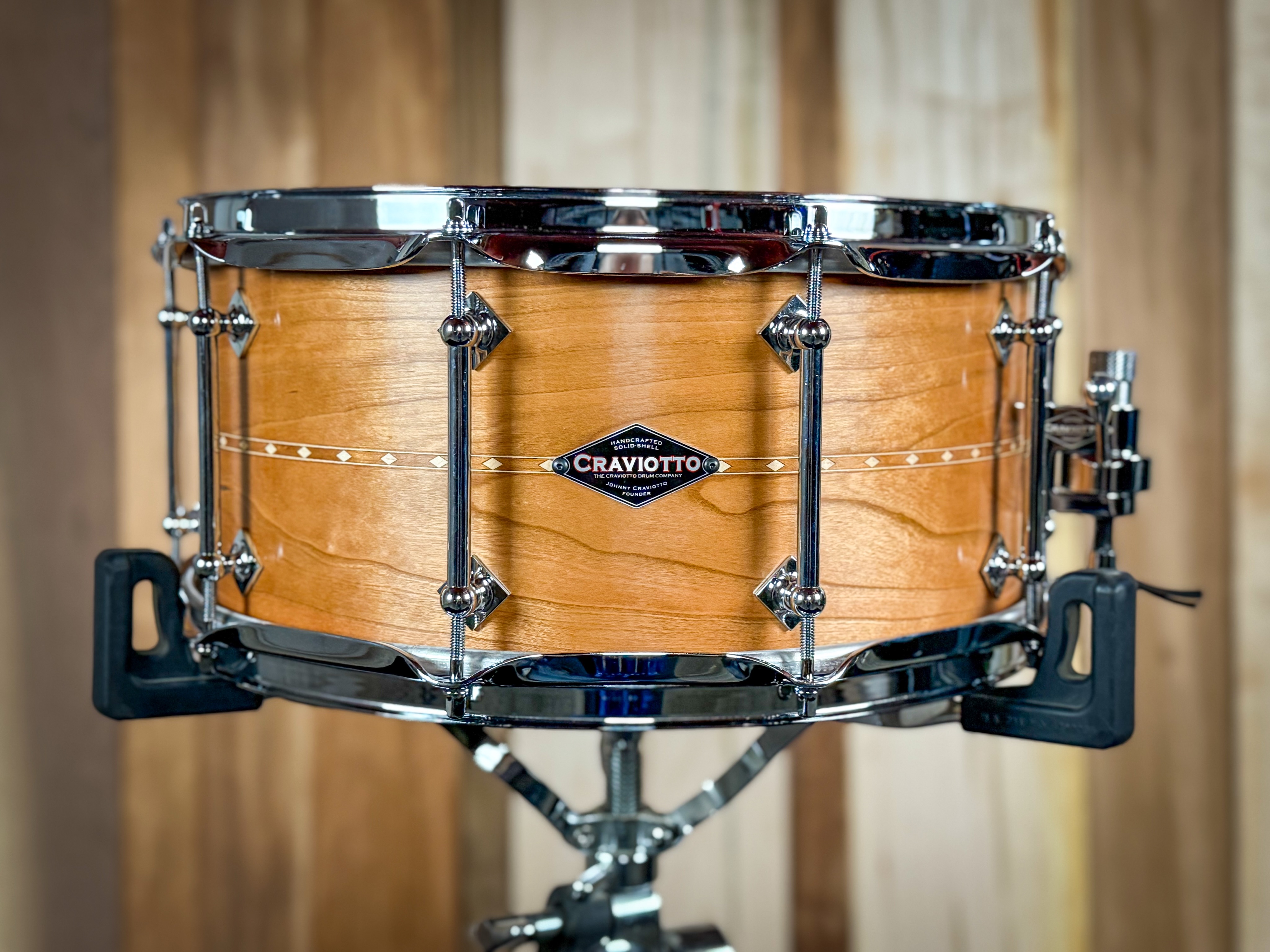 Custom Shop 6.5x14 Cherry with cherry inlay, 45 degree edges, finished in satin oil.