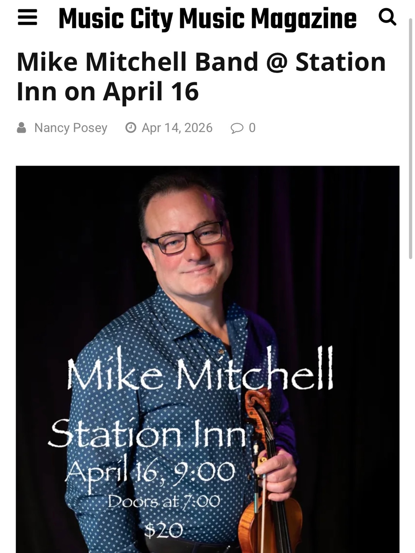 Thank you @nposey27 and @musiccitymusicmagazine
See you tomorrow at @stationinnnashville
#bluegrassmusic #livebluegrassmusic #lovesongstorchandbluegrass #mikemitchellmusic