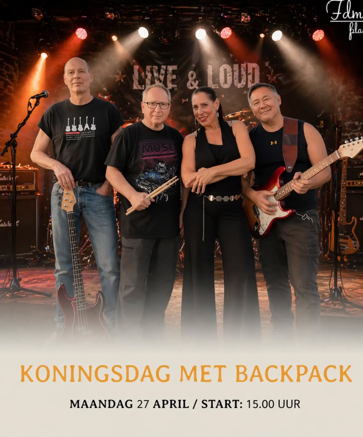 Maandag 27 april vieren we koningsdag met de rockband Backpack. Deze toppers waren ook aanwezig bij ons openingsfeest dus het wordt geheid een topmiddag! Zien we jullie ook?🧡