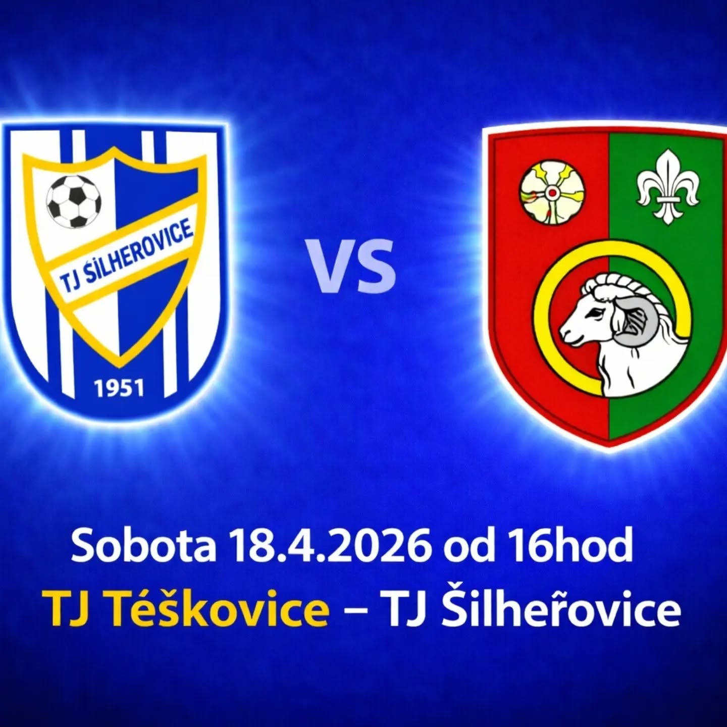 ⚽️ V sobotu 18.4.2026 od 16 hod hrajeme další mistrovské utkání v TJ Těškovice na umělé trávě.
Přijďte podpořit náš tým 🤍💙
