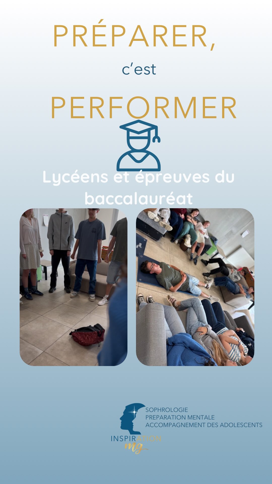 🎓Le bac approche… et avec lui, son lot de stress, de doutes et de pression.
Hier mardi 21 avril , j’ai eu le plaisir d’accompagner une 40ène de lycéens en séance de préparation mentale 🎯
Objectif : leur transmettre des outils concrets pour gérer le stress, renforcer leur confiance et aborder les épreuves et examens (et concours post bac!) avec plus de sérénité.
Respiration, visualisation, recentrage…
Des techniques simples, mais puissantes, qu’ils pourront utiliser le jour J (mais aussi avant et bien après).
Parce que réussir, ce n’est pas seulement une question de connaissances.
C’est aussi savoir mobiliser ses ressources au bon moment.
Et ça, ça s’entraîne 💪🏼
Merci à la direction et aux lycées du Lycée STAM à Saint André de Cubzac pour leur confiance 🙏🏼 ✨
#PreparationMentale #Bac2026 #GestionDuStress #etudiants Sophrologie @villesaintandredecubzac