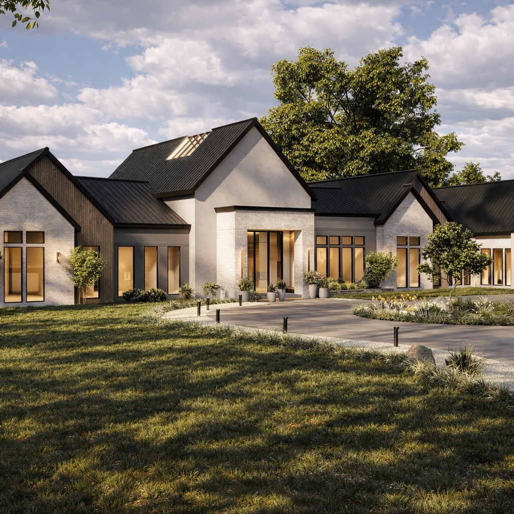 Mountain View â A European Modern Retreat
Introducing our newest project: Mountain View â a home where architecture, landscape, and lifestyle come together in perfect harmony.
Inspired by European modern design, this residence blends clean geometry with warm, natural materials to create a timeless yet inviting aesthetic. Soft-toned stone, vertical wood accents, and refined black detailing establish a sophisticated contrast, while expansive windows frame the surrounding landscape and invite natural light deep into the home.
Every element has been thoughtfully considered â from the balanced proportions of the gabled forms to the seamless indoor-outdoor connection. The entry experience is intentionally curated, featuring subtle lighting, layered textures, and a sense of quiet luxury that unfolds as you approach.
The landscape design complements the architecture effortlessly, enhancing the feeling of serenity while preserving the incredible views that define this property. This is not just a home â itâs a carefully composed experience of space, light, and material.
A truly well-thought-out design, created by talented Paul Komarinets to feel both elevated and deeply comfortable.
#MountainView #EuropeanModern #ModernArchitecture #LuxuryHomes #ExteriorDesign