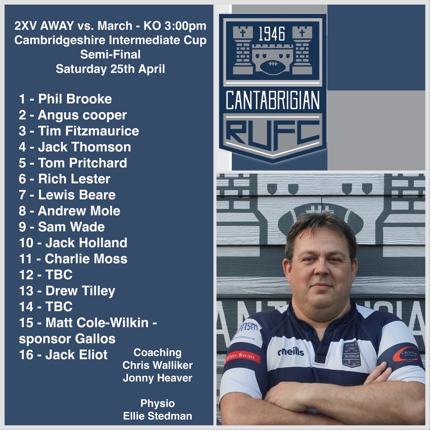 💥2XV SQUAD ANNOUNCEMENT💥
The 2XV are travelling up to @marchbearsrugby for their semi-final tomorrow! Kick off 3pm!
Good luck lads!
📸 @bwsportsphotography
#rugby #cantabs #cantabsrugby #socialrugbyincambridge #cambridge