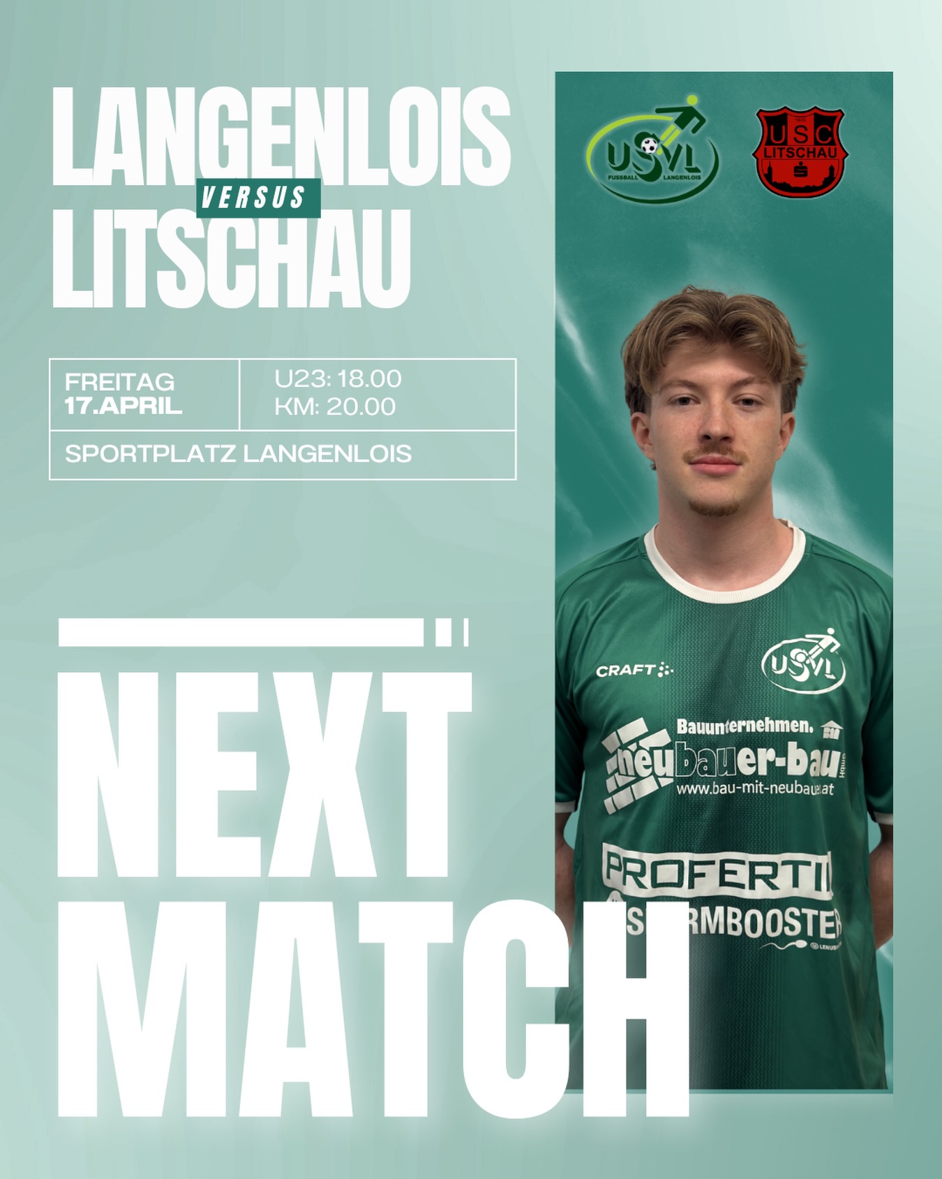 NEXT MATCH 💚🤍
Nächste Chance, es besser zu machen. 💪
Am Freitag empfangen wir den USC Litschau am Sportplatz Langenlois.
Nach den letzten Wochen ist klar: Wir müssen eine Reaktion zeigen. 🔥
Unsere Jungs werden alles geben, um wieder voll anzuschreiben.
Anpfiff:
18:00 Uhr – U23
20:00 Uhr – Kampfmannschaft
Kommt vorbei und unterstützt uns! 🙌
#forzausvl #nextmatch #loiserjungs #wirfürlangenlois