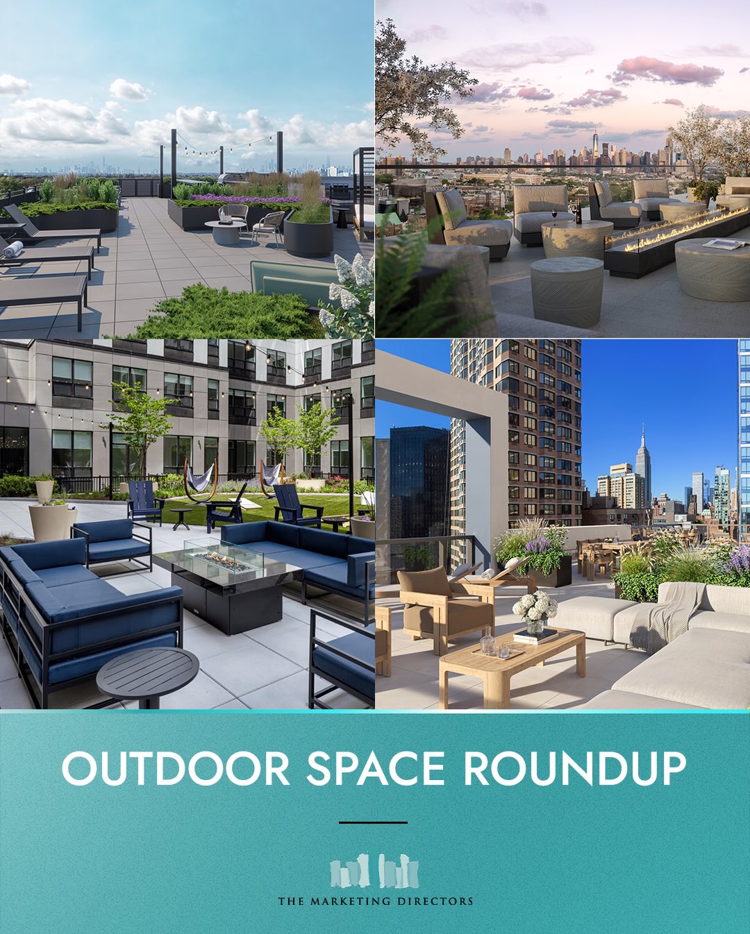 These luxury rental developments are crushing it with their outdoor spaces. We’ve got The Journal in Journal Square, Jersey City; The Ballantine in the Ironbound neighborhood of Newark; The Langdon in Lynbrook, LI; and the brand-new Lotus in Murray Hill, Manhattan. In perfect time for warmer weather—finally.
Our teams have worked on all of them, so we can vouch that they’re great places to live.
#TheMarketingDirectors
_
#TMDRealEstate #RentalOutdoorSpace #NYCRooftop #Roofdeck