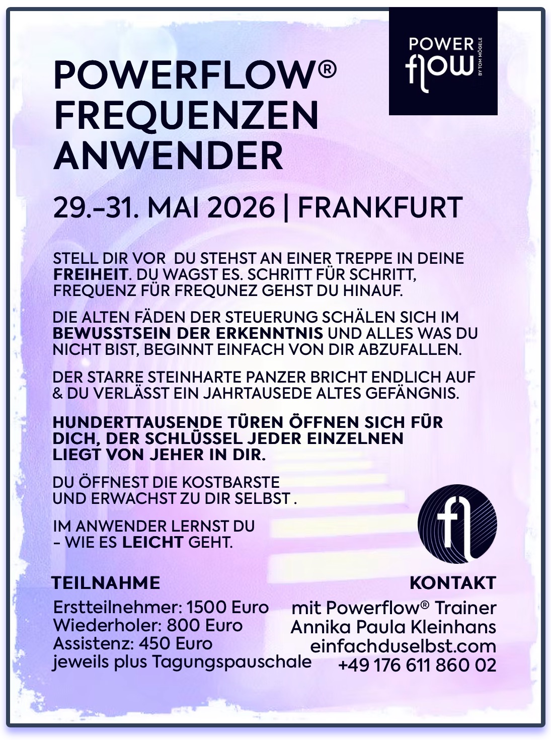 Stell dir vor du stehst an einer Treppe in deine Freiheit. Du wagst es. Schritt für Schritt, Frequenz für Frequenz gehst du hinauf.
Die alten Fäden der Steuerung schälen sich im Bewusstsein der Erkenntnis und alles was du nicht bist, beginnt einfach von dir abzufallen.
Der starre steinharte Panzer bricht endlich auf und du verlässt ein Jahrtausende altes Gefängnis.
Hunderttausende Türen öffnen sich für dich, der Schlüssel jeder einzelnen liegt von jeher in dir.
Du öffnest die kostbarste und erwachst zu dir selbst.
#powerflow #anwender #frequenzen #backtonature #esdarfleichtgehen #soerfrequenzenlösen #manupulationenlösen #stressfrei #dermenschhateinrechtaufglückundfreiheit