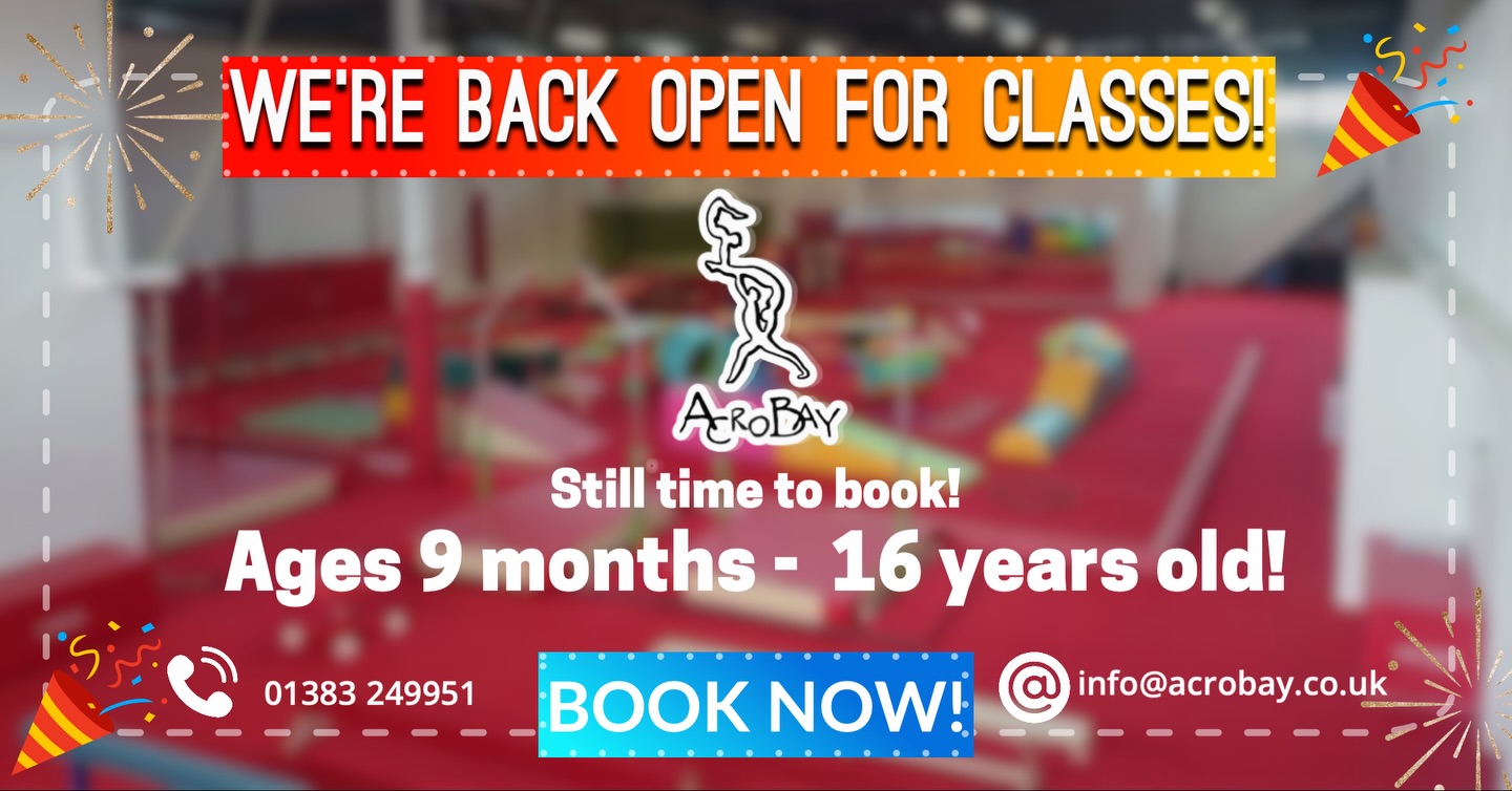 WEβRE BACK OPEN FOR CLASSES π
Spaces are filling fast β donβt miss out!
From 18 months to 16 years, weβve got classes for all abilities π€ΈββοΈ
π Book your place today!
https://acrobay-gymnastics-trust.classforkids.io/term/51
π 01383 249951
π§ info@acrobay.co.uk