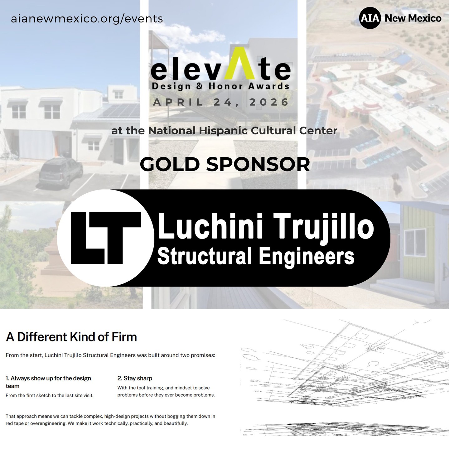 Thank you to your elevAte 2026 GOLD Sponsor: Luchini Trujillo Structural Engineers! Come thank them for their support at the Party on Friday, April 24th.
Link in bio to buy tickets (and find more sponsor opportunities)!
#awards #leadership #aia #newmexico #design #architecture #design #construction #engineering #aecindustry #aec