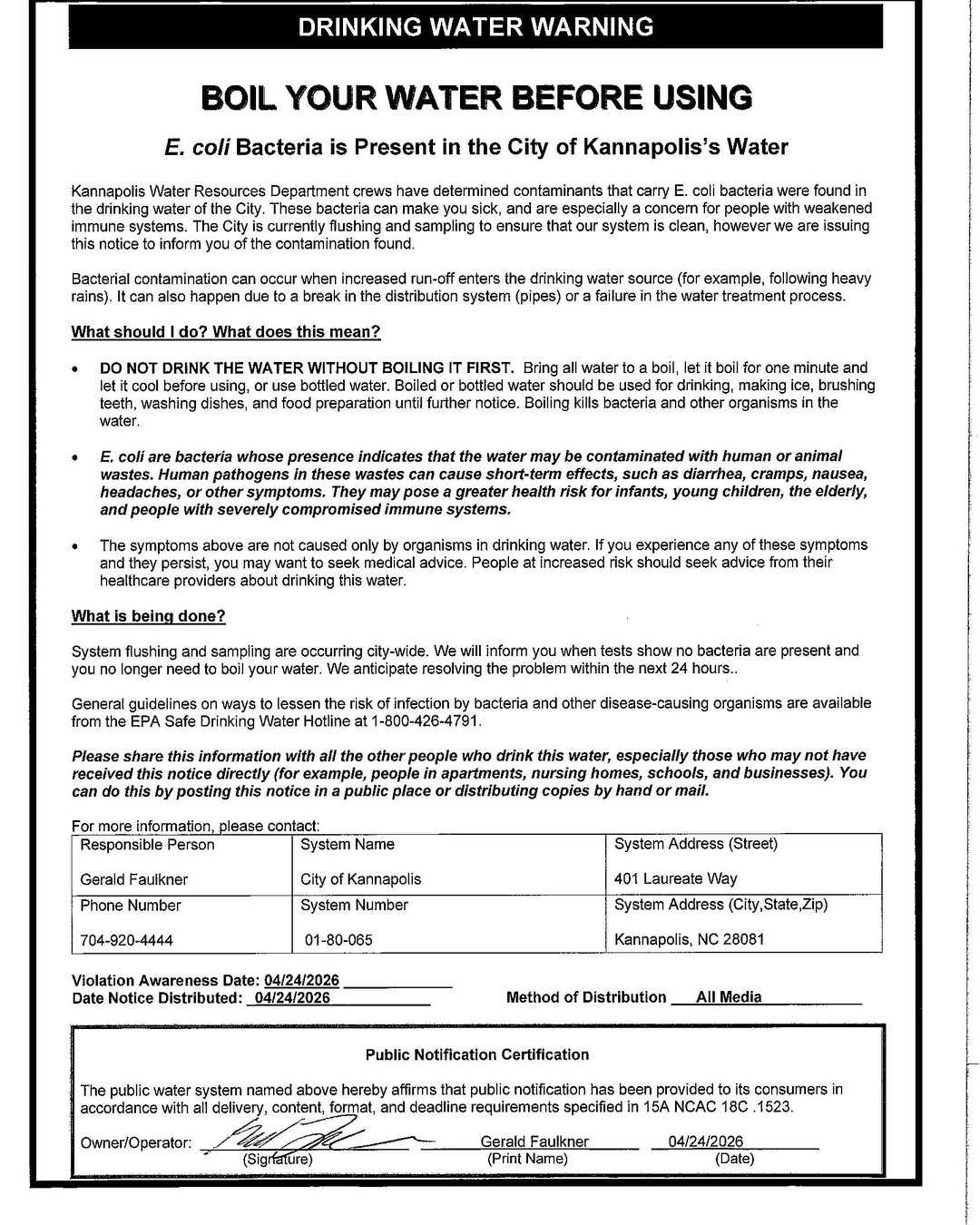 Boil Water Advisory in Kannapolis — E. coli detected. Boil all water for 1 minute. Free water pick-up at 933 Floyd St after 2 PM. Stay safe and share with neighbors. Link in Bio #Kannapolis #BoilWater #CommunityAlert #Ecoli #PublicSafety