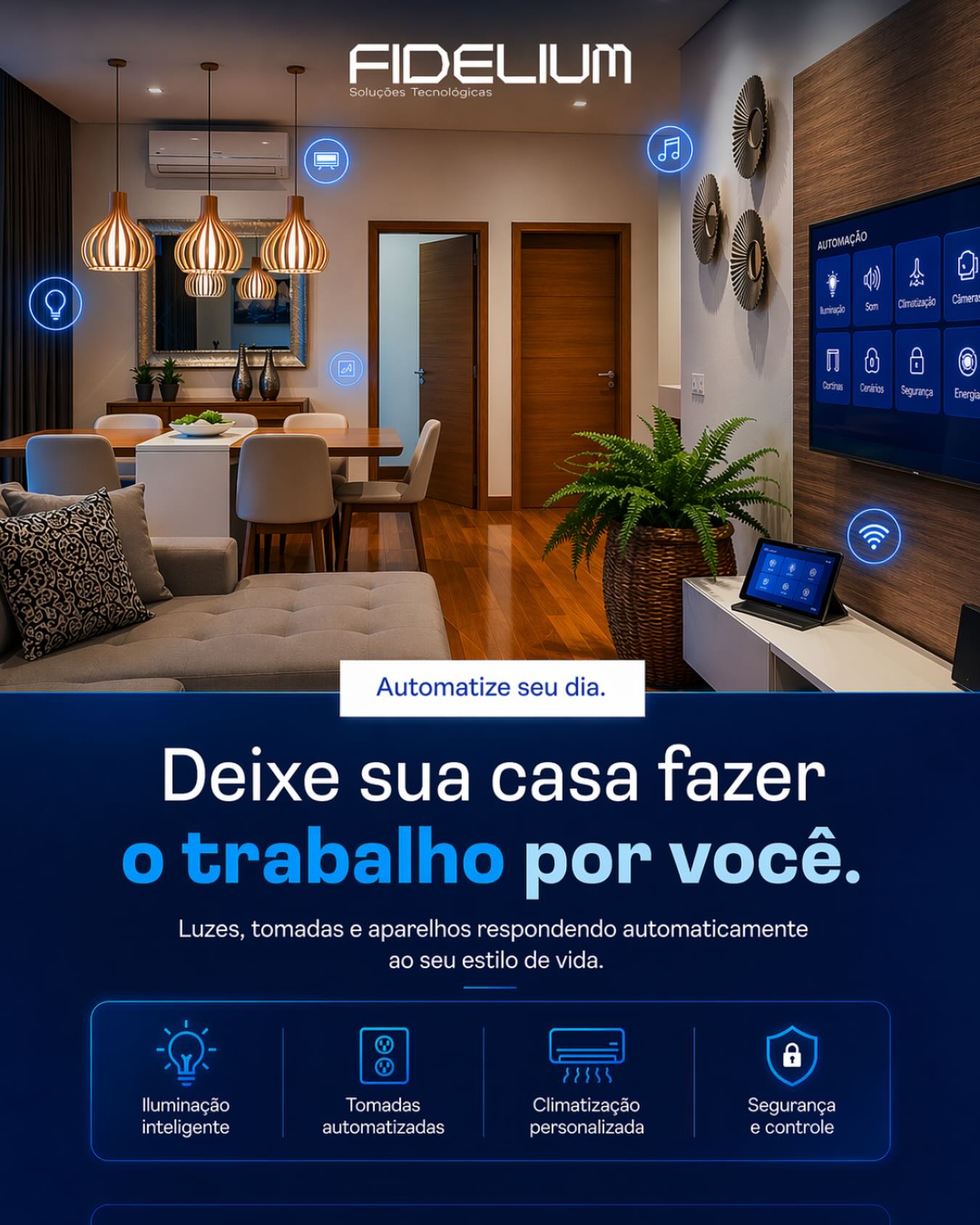 Sua casa pode fazer muito mais por você.
Imagine chegar em casa e encontrar o ambiente perfeito:
💡 Luzes ajustadas automaticamente
❄️ Climatização na medida certa
🔌 Tomadas inteligentes prontas para o seu dia
🛡️ Segurança e controle ao alcance de um toque
Com a Fidelium, sua rotina fica mais prática, confortável e inteligente.
📲 Fale com nossa equipe e descubra como transformar sua casa em um ambiente totalmente automatizado.